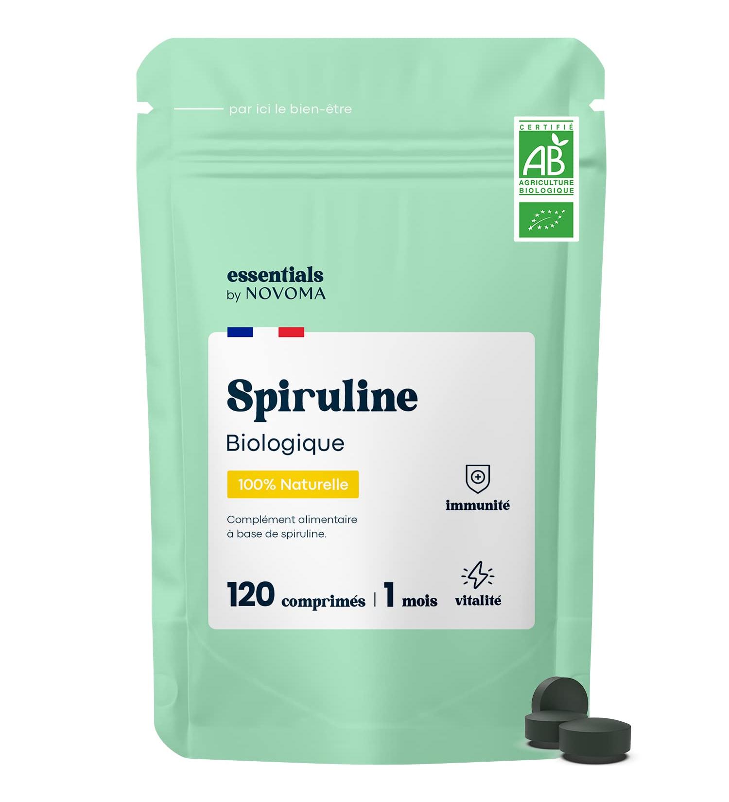 Organic Spirulina 500 mg Pure and Natural 1 Month Cure Reduces Fatigue Promotes Immunity 120 Vegan Tablets Rich in Protein and Phycocyanin Essentials by Novoma - Buy Online on GoSupps.com