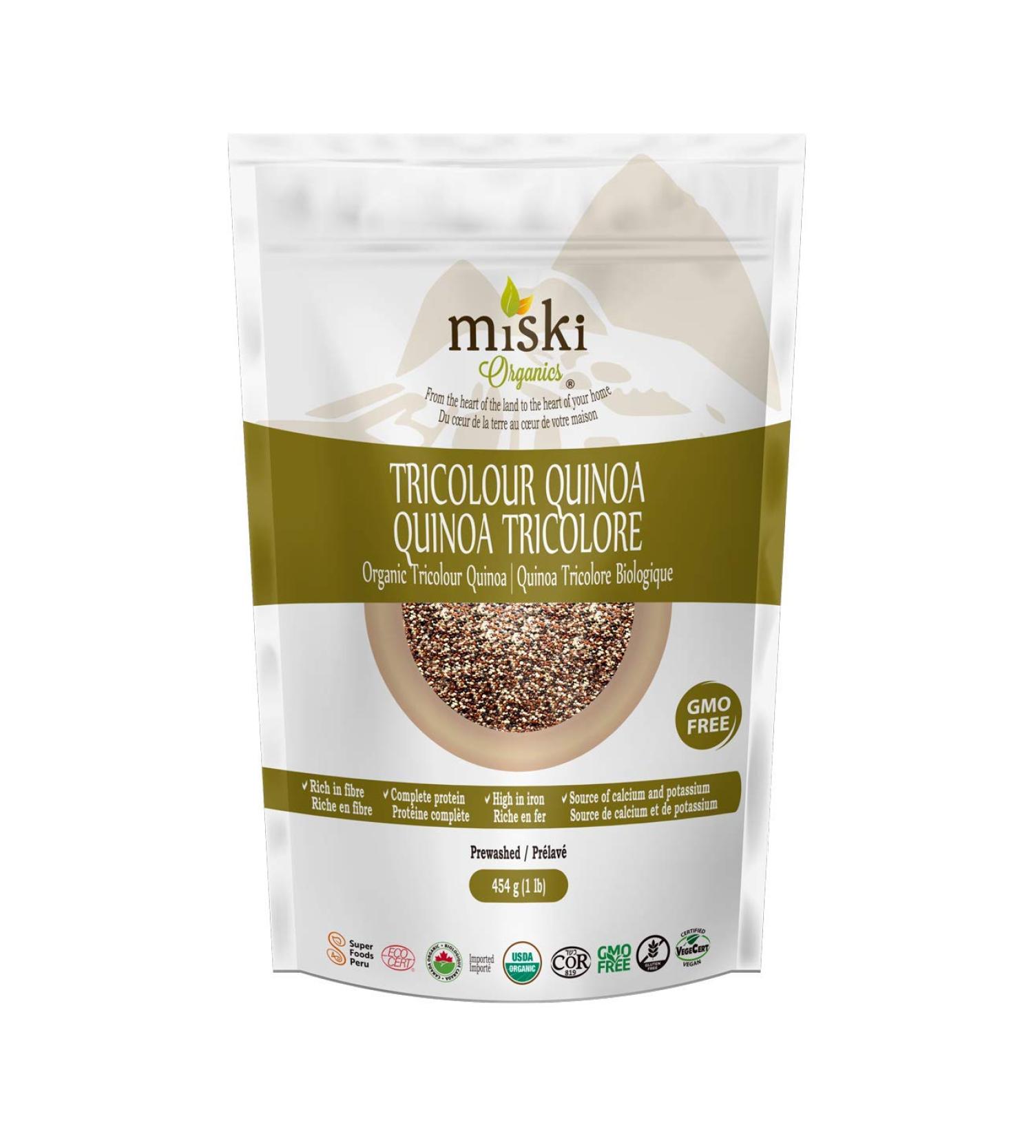 Miski Organics Organic Tricolour Quinoa Grains Non-GMO Gluten Free Vegan Kosher 454g
