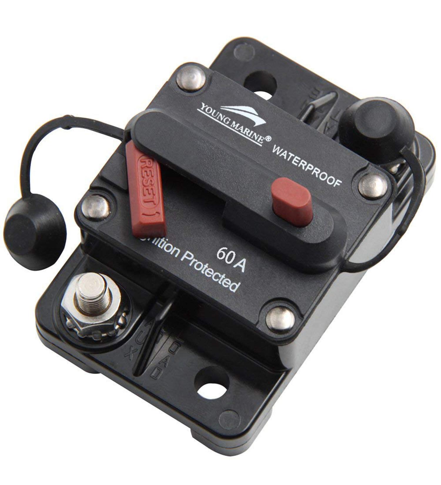 12V-48V DC 60A Marine Circuit Breaker for Boat Trolling | Manual Reset, Water Proof, Surface Mount - Buy Online on GoSupps.com