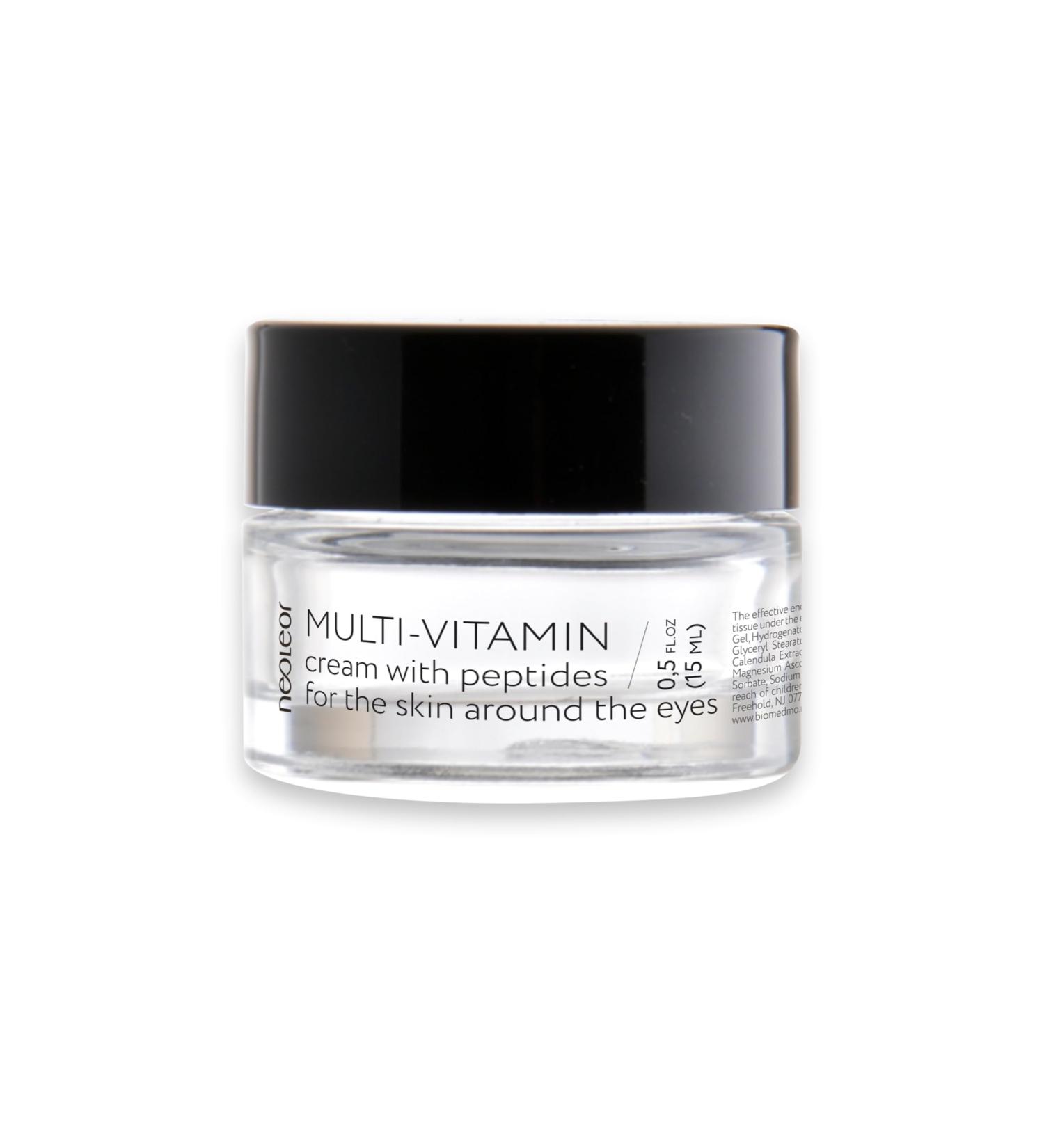 Multi-vitamin cream with peptides for the skin around the eyes