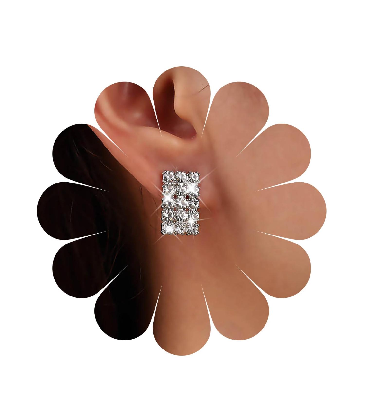 Vintage Rhinestone Square Earrings | Crystal Stud Earrings for Women | Sparkly Silver Geometry Bridal Jewelry - Buy Online on GoSupps.com