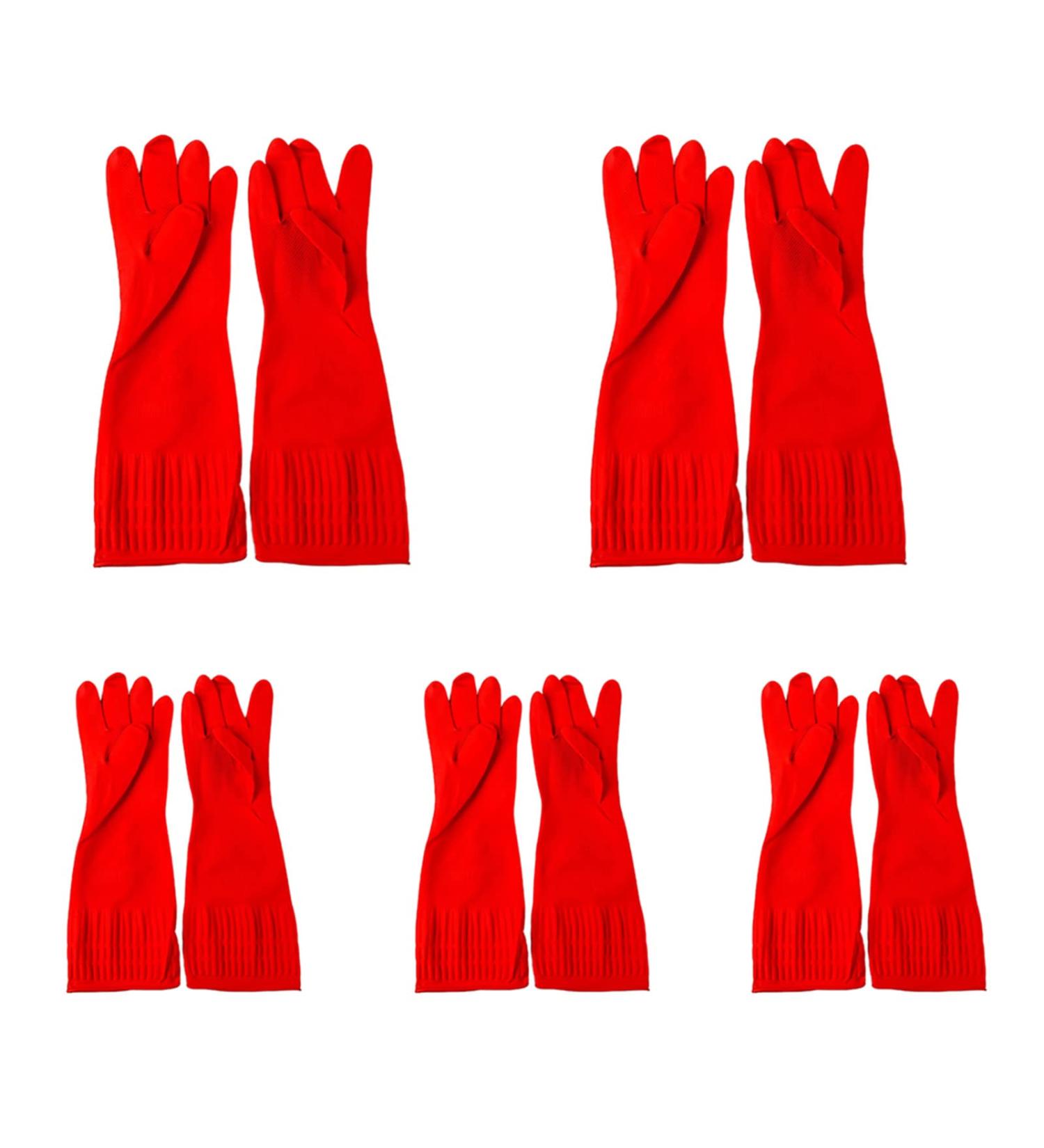 shlutesoy 1/5 Two Latex Household Kitchen Washing Long Gloves Protection Red 5 Pairs(10 Pcs) - Buy Online on GoSupps.com