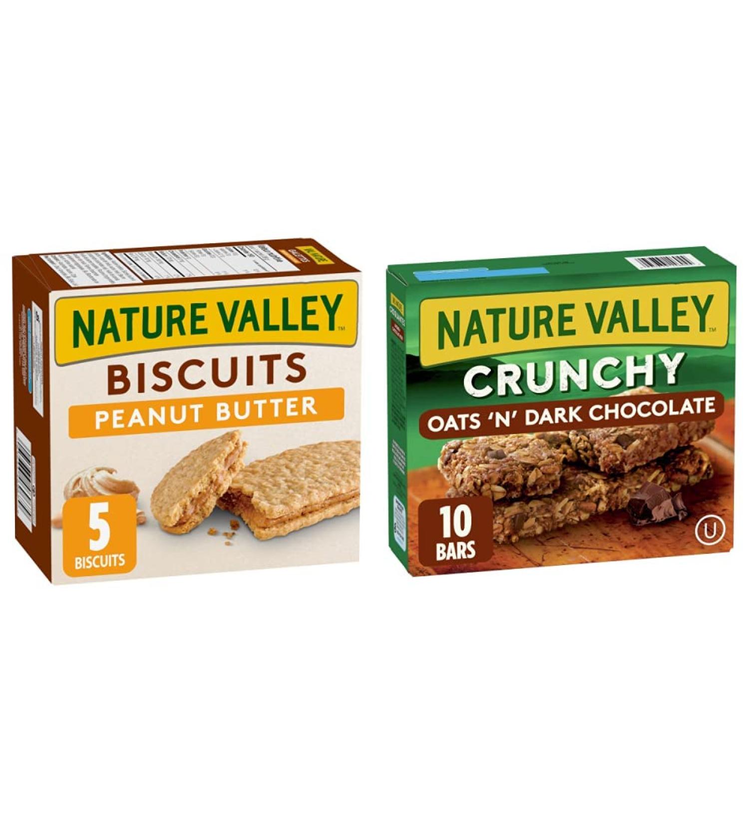 NATURE VALLEY Biscuits Peanut Butter 5 Count 190 Gram (packaging may vary) & Crunchy Granola Bar Oats and Dark Chocolate 210g - Buy Online on GoSupps.com
