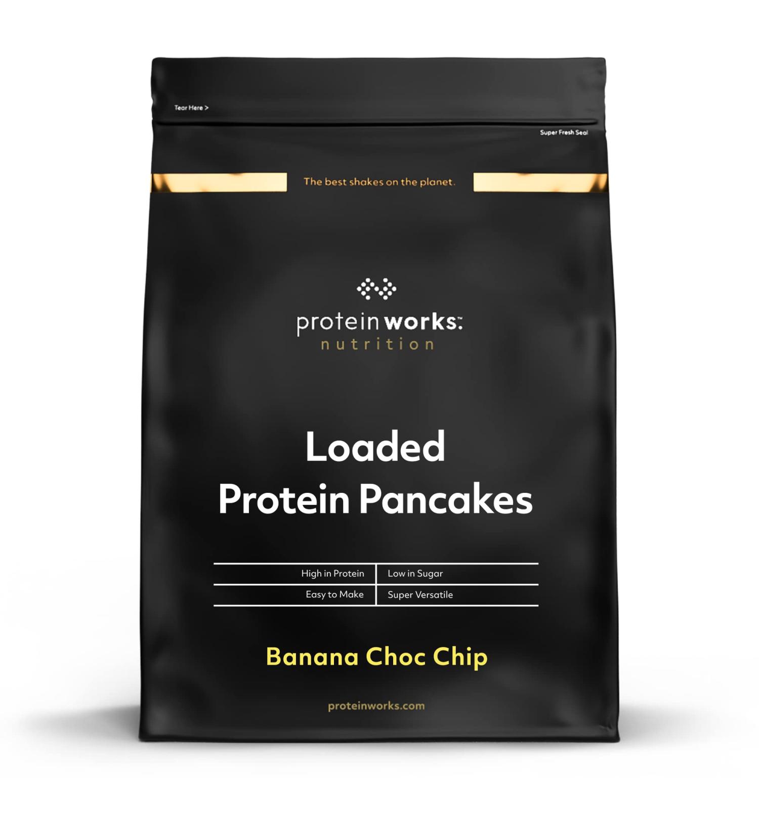 Protein Works Loaded Protein Pancake Mix - High Protein Breakfast & Low Sugar Snack - Banana Choc Chip Flavor - 1kg (16 Servings) - Buy Online on GoSupps.com