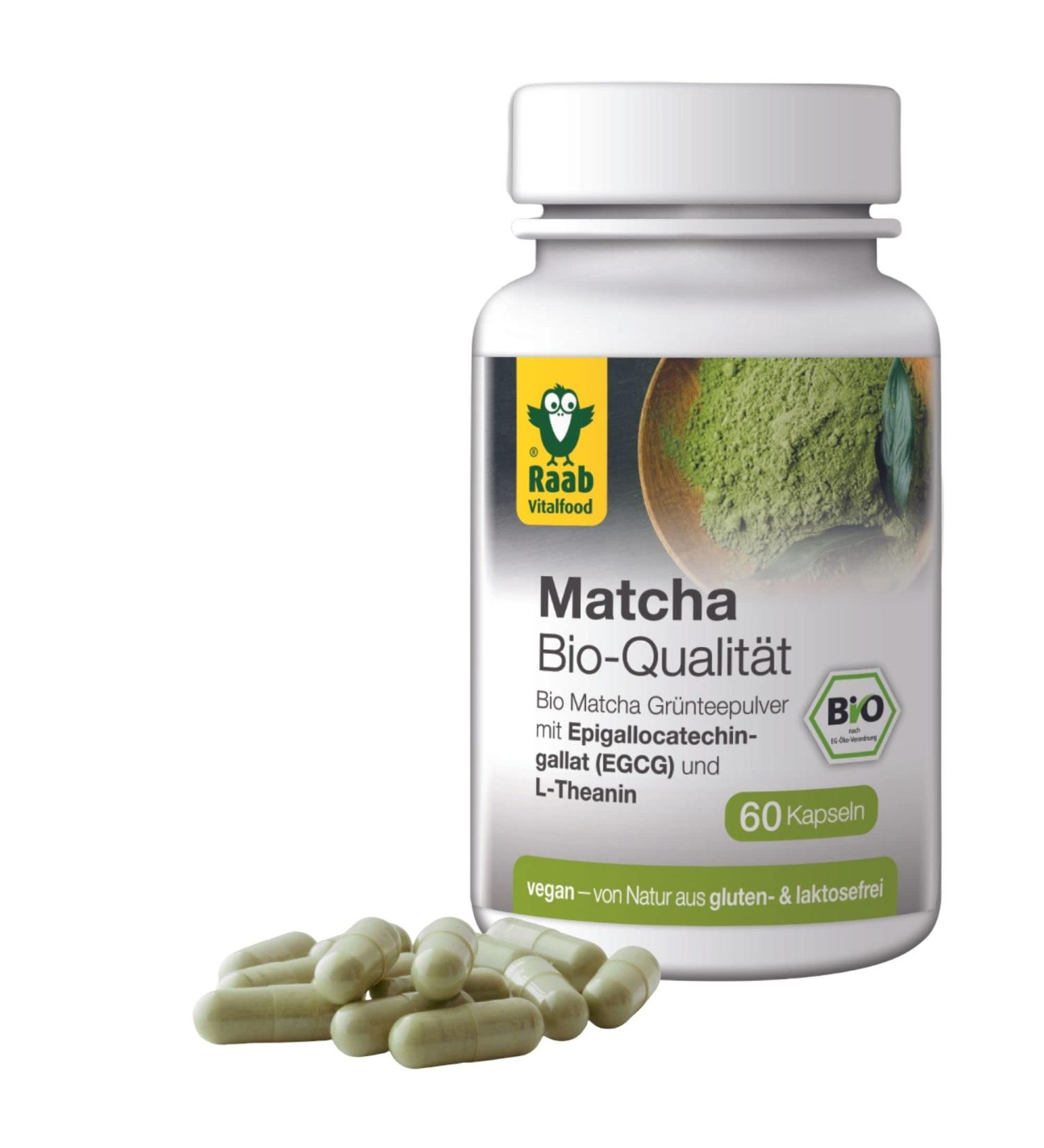 Raab Vitalfood Organic Matcha Capsules - Premium Vegan Green Tea Extract from Japan | 60 Pieces Gluten-Free 1 Month Supply - Buy Online on GoSupps.com