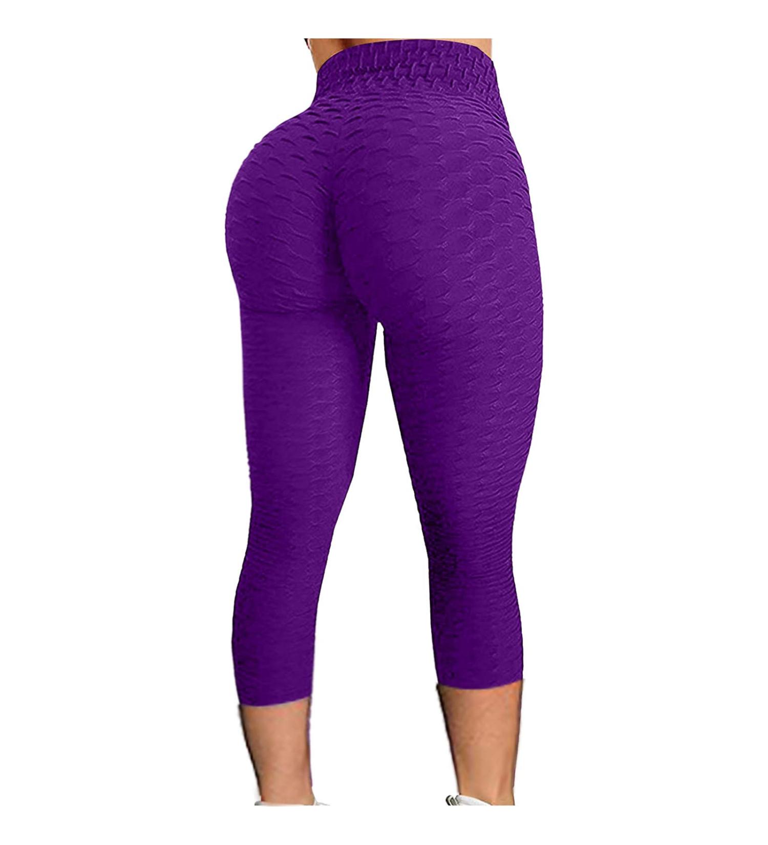 Geilisungren Women's High Waist Yoga Leggings - Monochrome Bubble Hip Lift Capri Pants for Fitness & Exercise - XL Purple - Buy Online on GoSupps.com