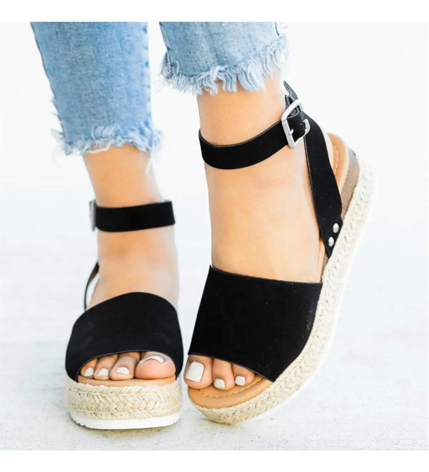 Wedge Sandals for Women - Vintage Slingback Peep-Toe Beach Shoes | Comfortable & Breathable Ankle Strap Footwear - Buy Online on GoSupps.com