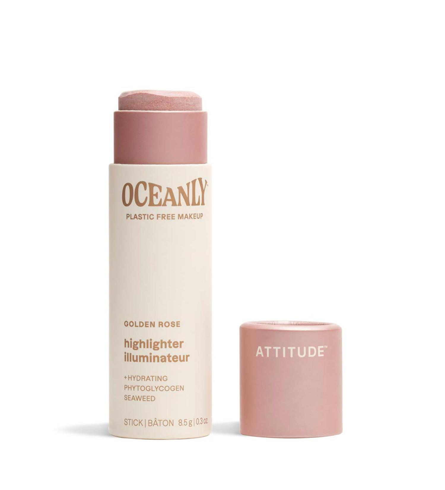 Shop ATTITUDE Oceanly Lightweight Highlighter Stick - Titanium Dioxide-Free EWG Verified Vegan & Cruelty-Free - Golden Rose - Plastic-Free Makeup | International Shipping Available - Buy Online on GoSupps.com