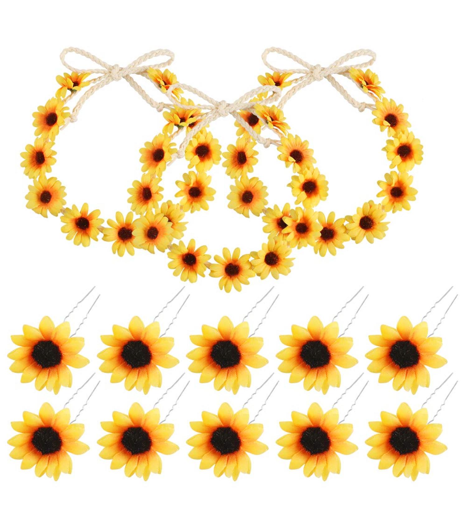 Sunflower Hair Band Set for Girls | 3-Piece Flower Headbands & 10 Sunflower Accessories - Perfect for Any Occasion - Buy Online on GoSupps.com