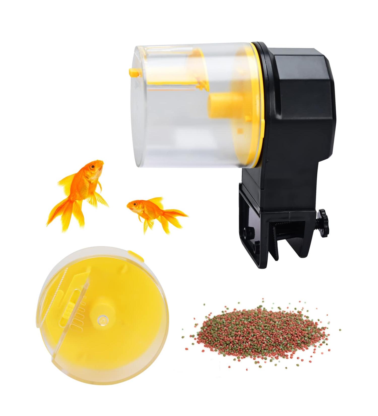 Podazz Automatic Fish Feeder 100/210ml Fish Food Dispenser Aquarium Tank Auto Timer with Two Feeding Boxes for Holiday Vacation Weekend Yellow - Buy Online on GoSupps.com