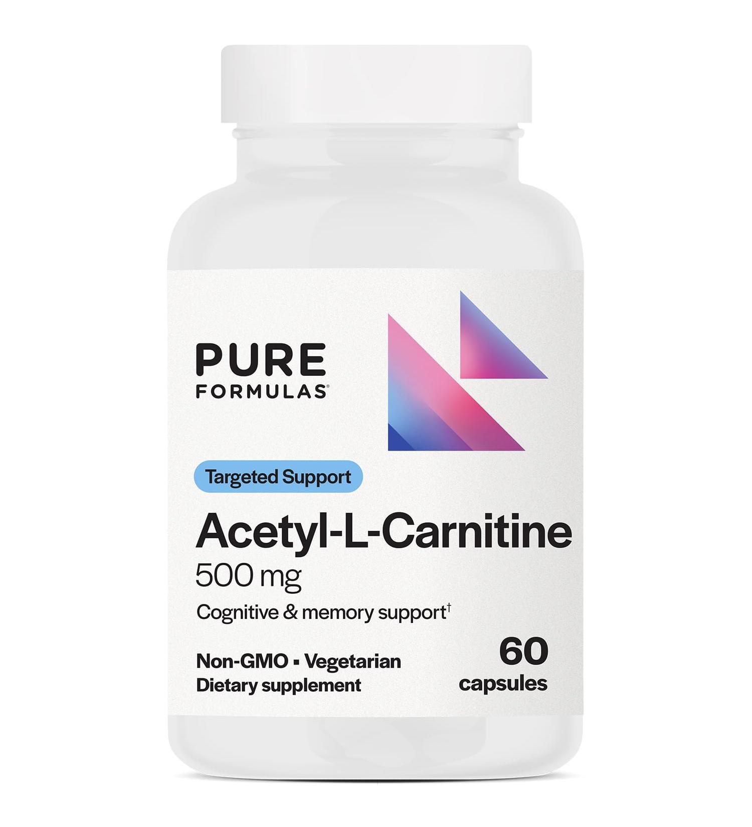 Buy PureFormulas Acetyl L-Carnitine Supplement - 500mg Cognitive & Memory Support - Dairy Free Non-GMO - 60 Capsules - Buy Online on GoSupps.com