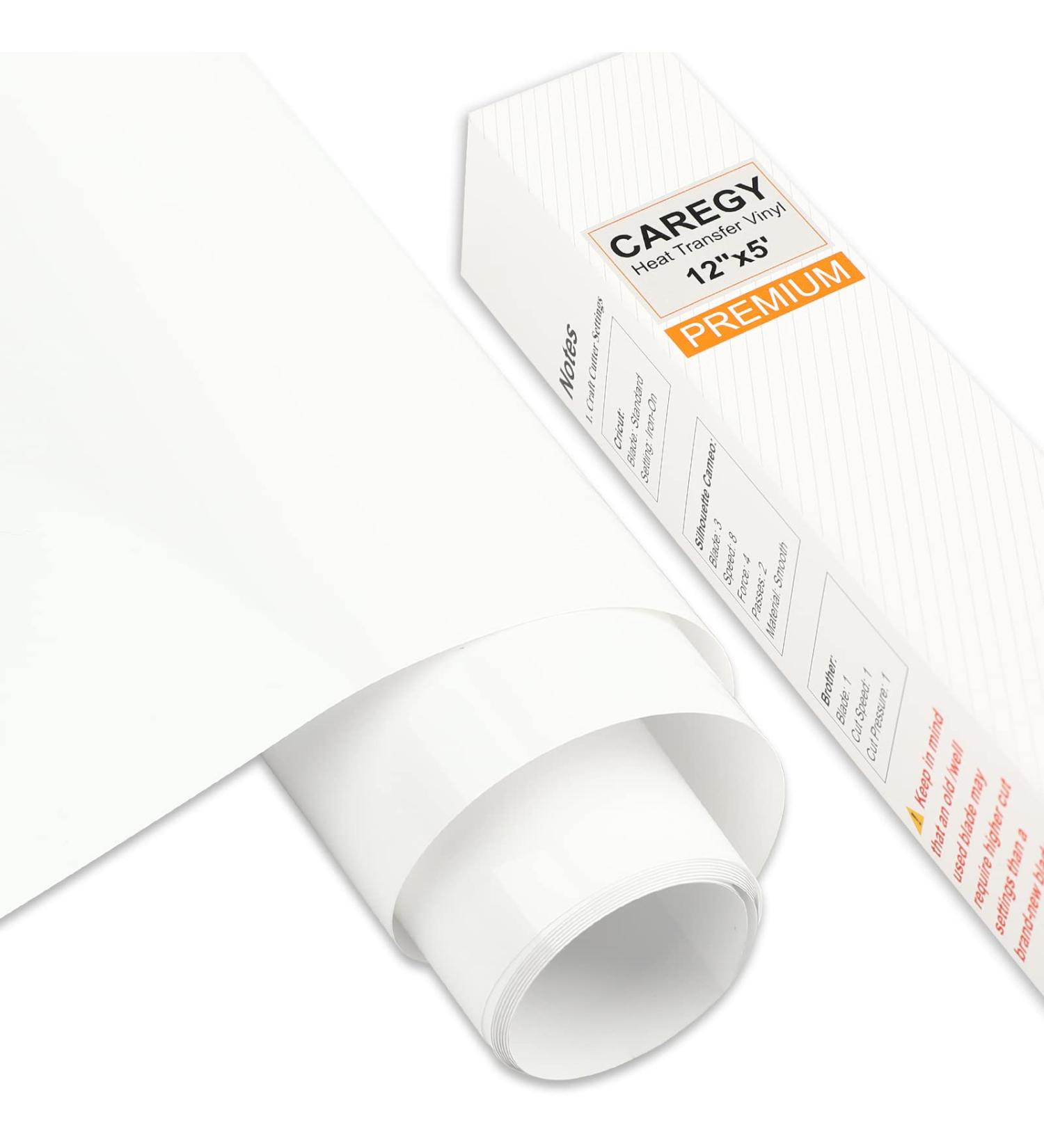 Caregy White Iron on Heat Transfer Vinyl Roll 12''x5' - 5FT HTV Roll - Buy Online on GoSupps.com