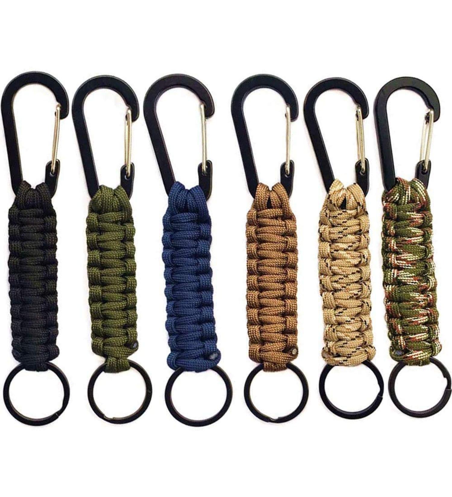 Qtopun Paracord Karabiner Set of 6 | Outdoor Survival Kit with Braided Lanyard & Utility Ring Hooks for Keys - Perfect for Adventures - Buy Online on GoSupps.com