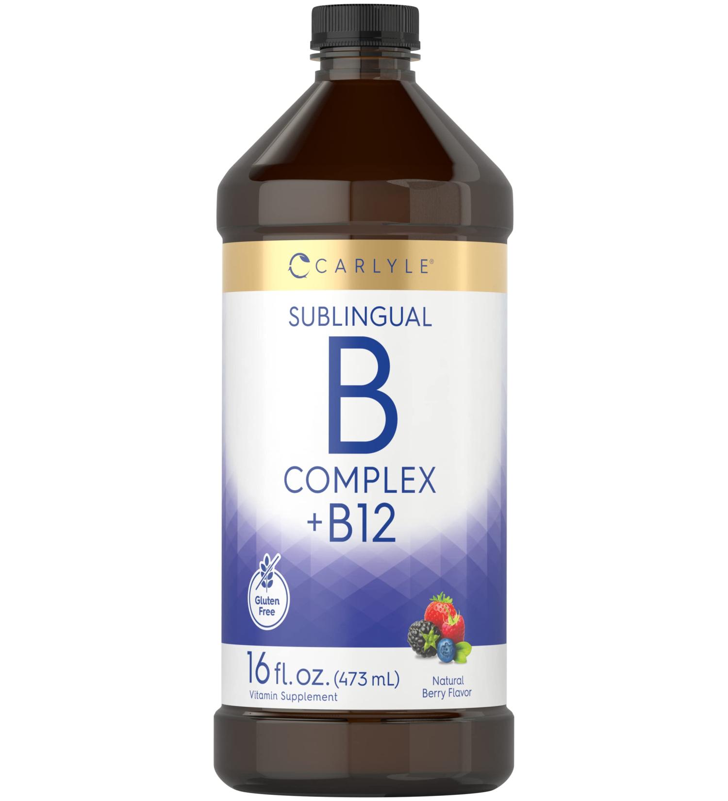 Carlyle Vitamin B Complex with B12 16 Fl Oz Liquid Supplement - Natural Berry Flavor | Vegetarian, Non-GMO & Gluten Free - Buy Online on GoSupps.com