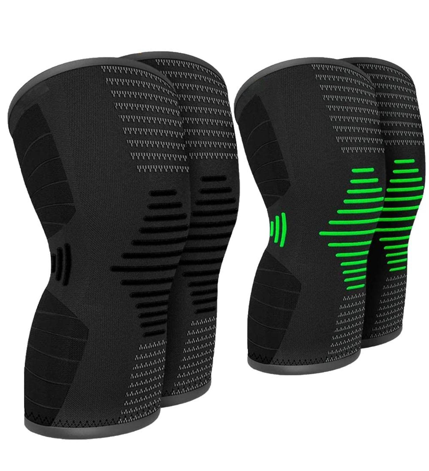 scuddles Compression Knee Sleeve - Best Knee Brace for Meniscus Tear Arthritis Quick Recovery etc. Knee Support for Running Crossfit Basketball and Other Sports 16" TOP 12.5" BOTTOM GREEN-BLACK 4 PACK