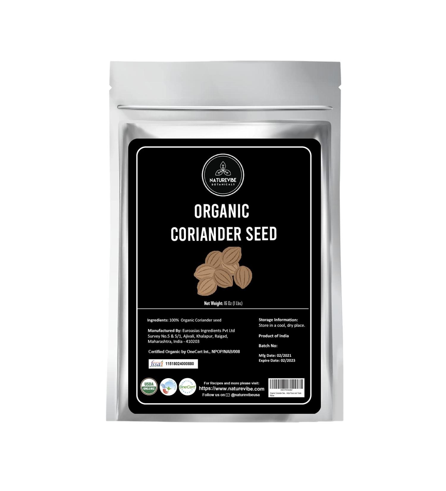 Naturevibe Botanicals Organic Coriander Seeds 1lb - Raw, Gluten-Free & Non-GMO - Adds Flavor - Pack of 1 - Buy Online on GoSupps.com