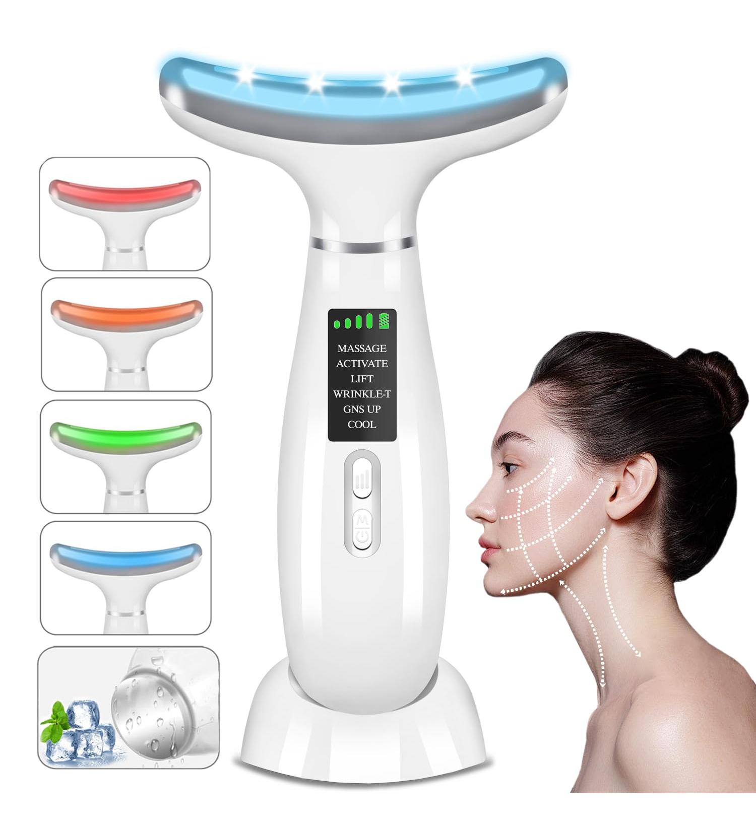 Youngfocus Face-Neck Massager - Vibration & Cooling Red Light Therapy for Anti-Aging & Skin Tightening - White - Buy Online on GoSupps.com