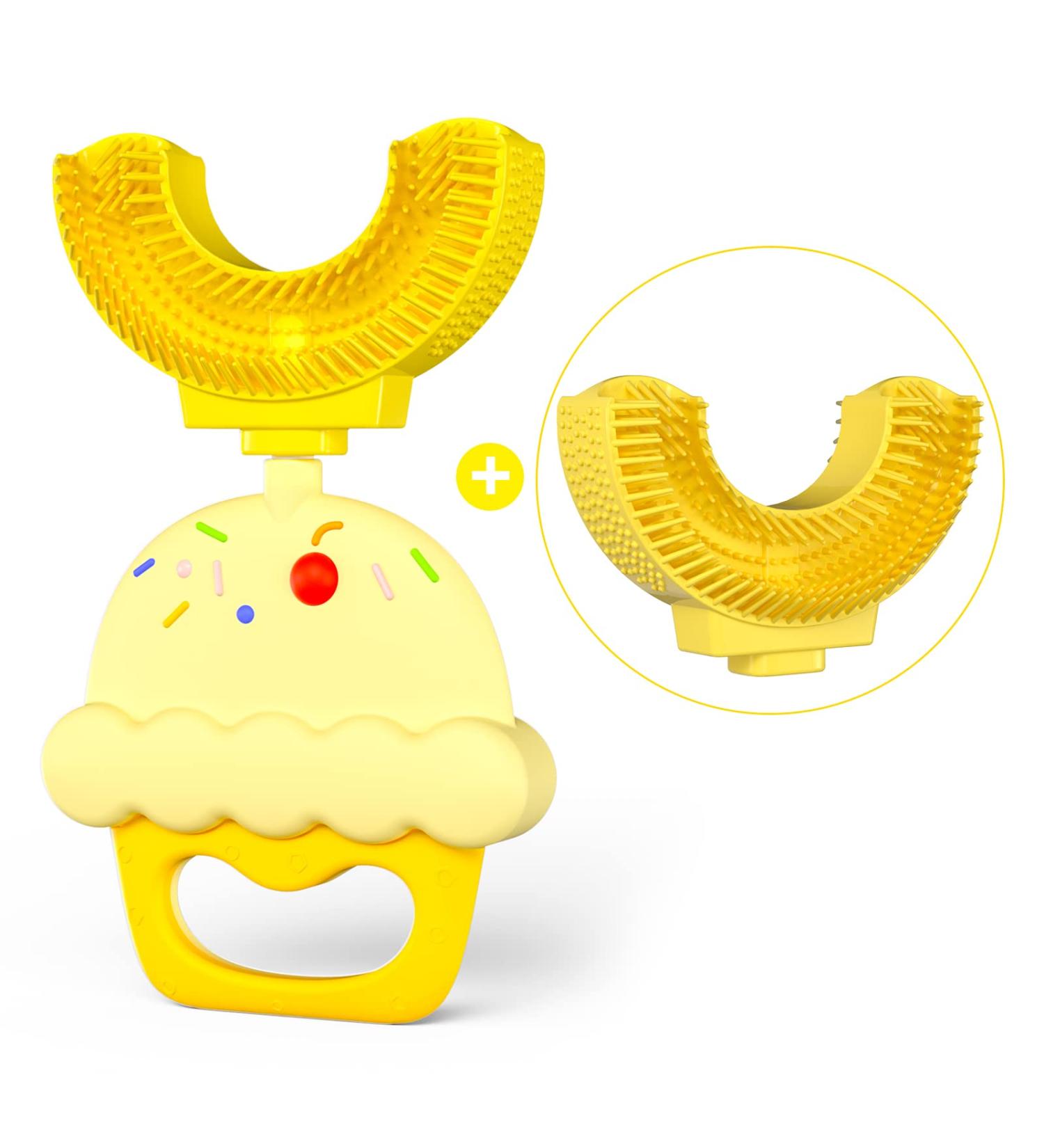 Kids U-Shaped Soft Silicone Toothbrush for Age 2-6 | 360 Oral Teeth Cleaning | Yellow Cake Design - Buy Online on GoSupps.com
