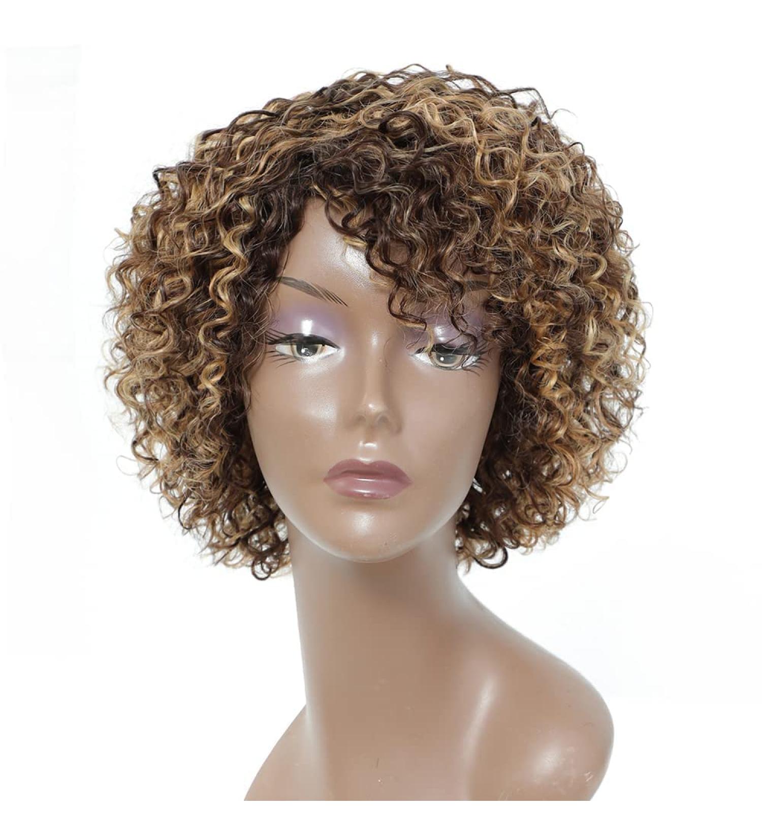 Short Curly Real Hair Wigs for Black Women - Chocolate Brown Honey Blonde & Medium Chestnut (P4/27/30) - Lace-Free Curly Wigs - Buy Online on GoSupps.com
