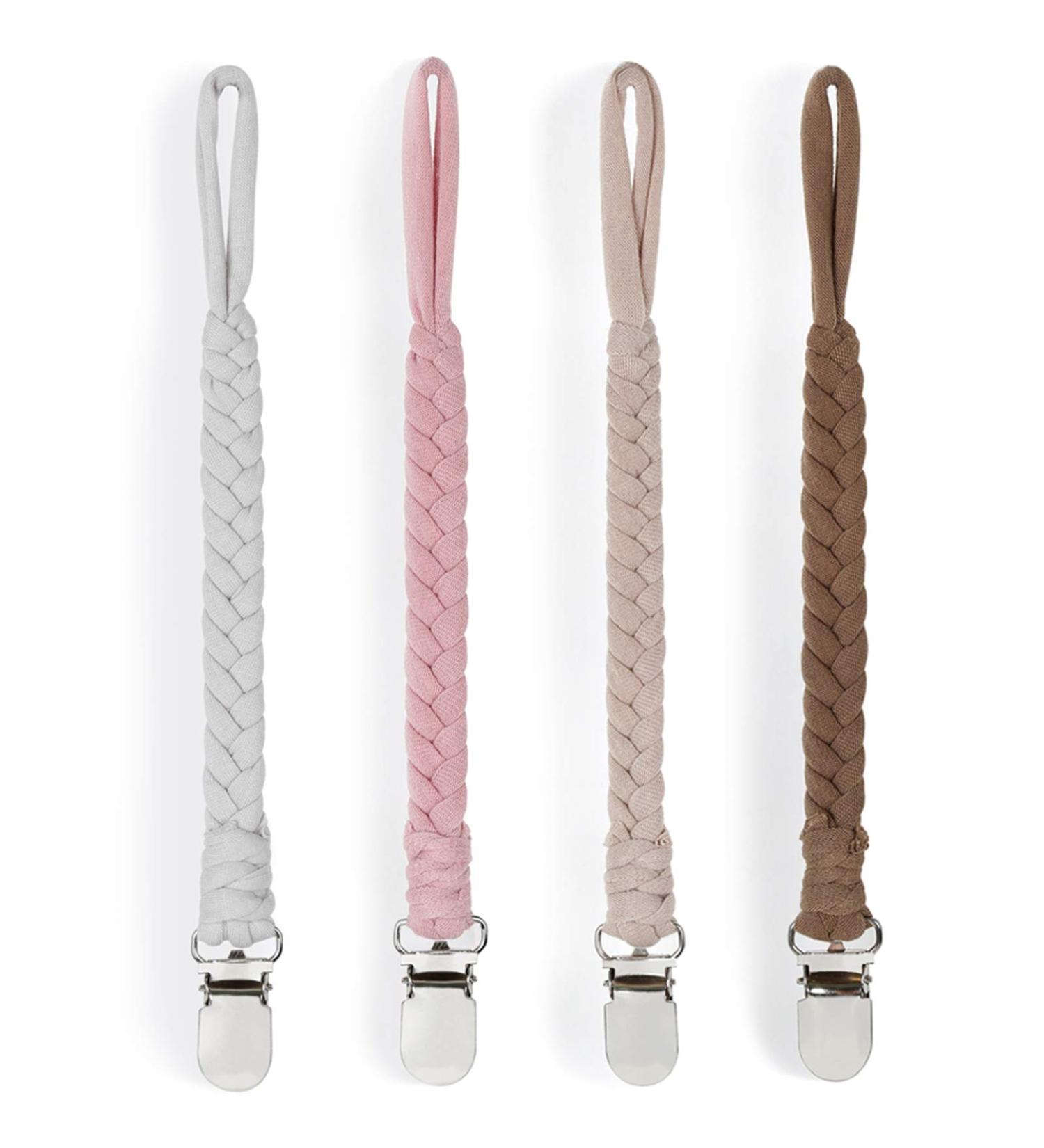 Handmade Braided Rope Pacifier Clip Holder 4 Pack - Boy and Girl Universal Design (White) - Buy Online on GoSupps.com