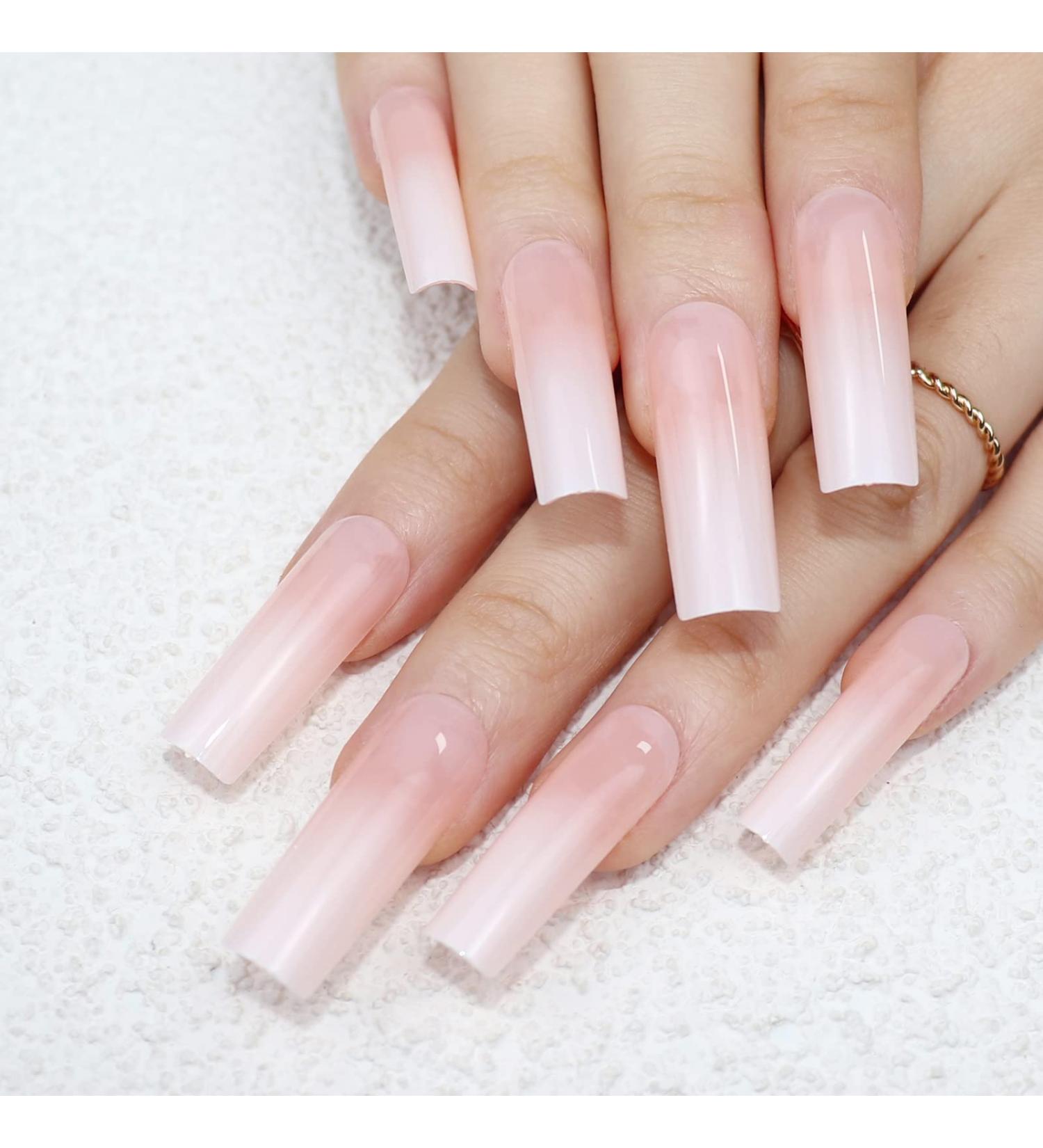 IMSOHOT Gradient Pink Extra Long Square Press on Nails - Nude False Acrylic Glue on Nails for Women and Girls | DIY C-001 - Buy Online on GoSupps.com