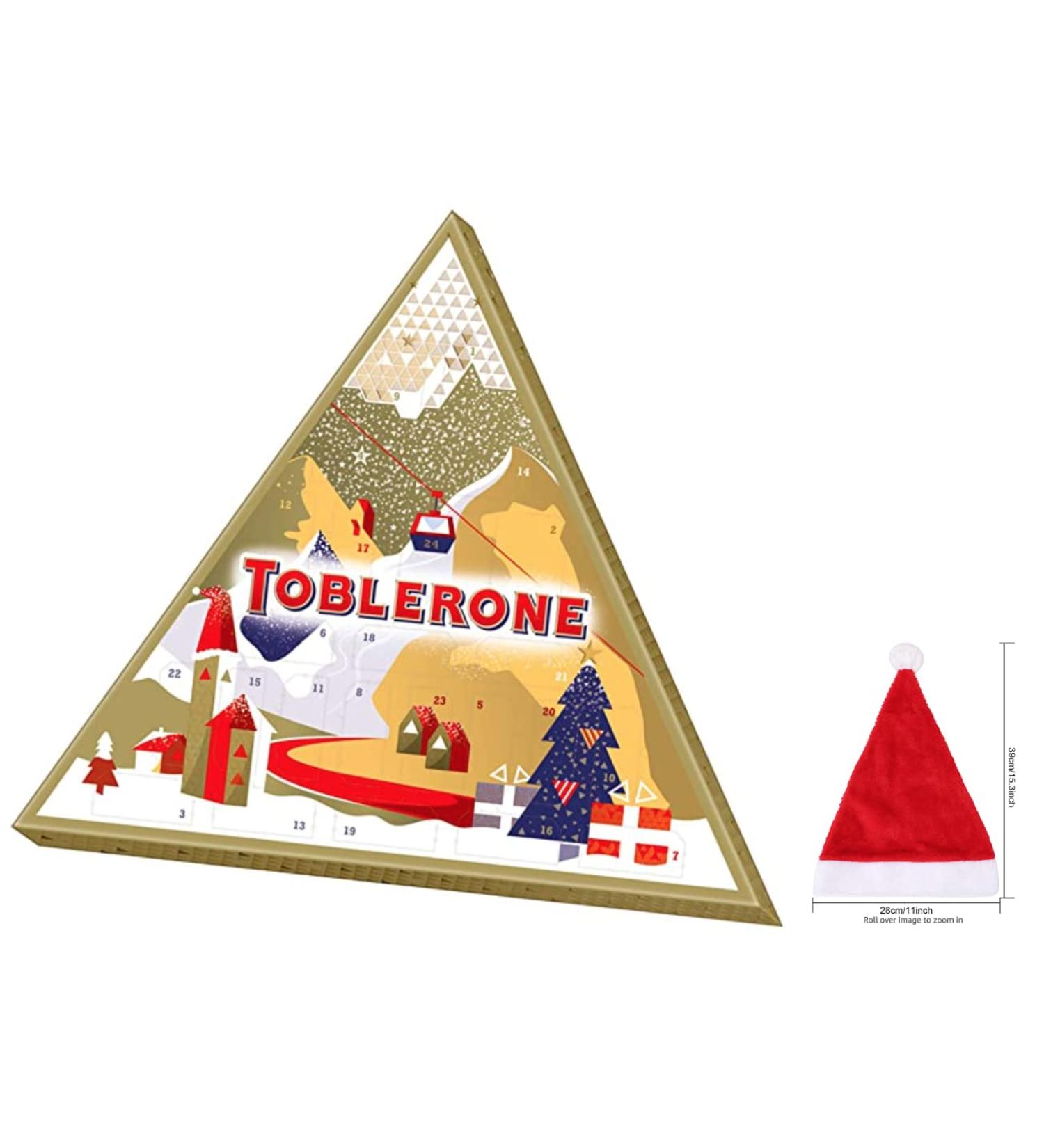 Toblerone Advent Calendar 200g assortment of Swiss chocolates comes with a Christmas hat. - Buy Online on GoSupps.com