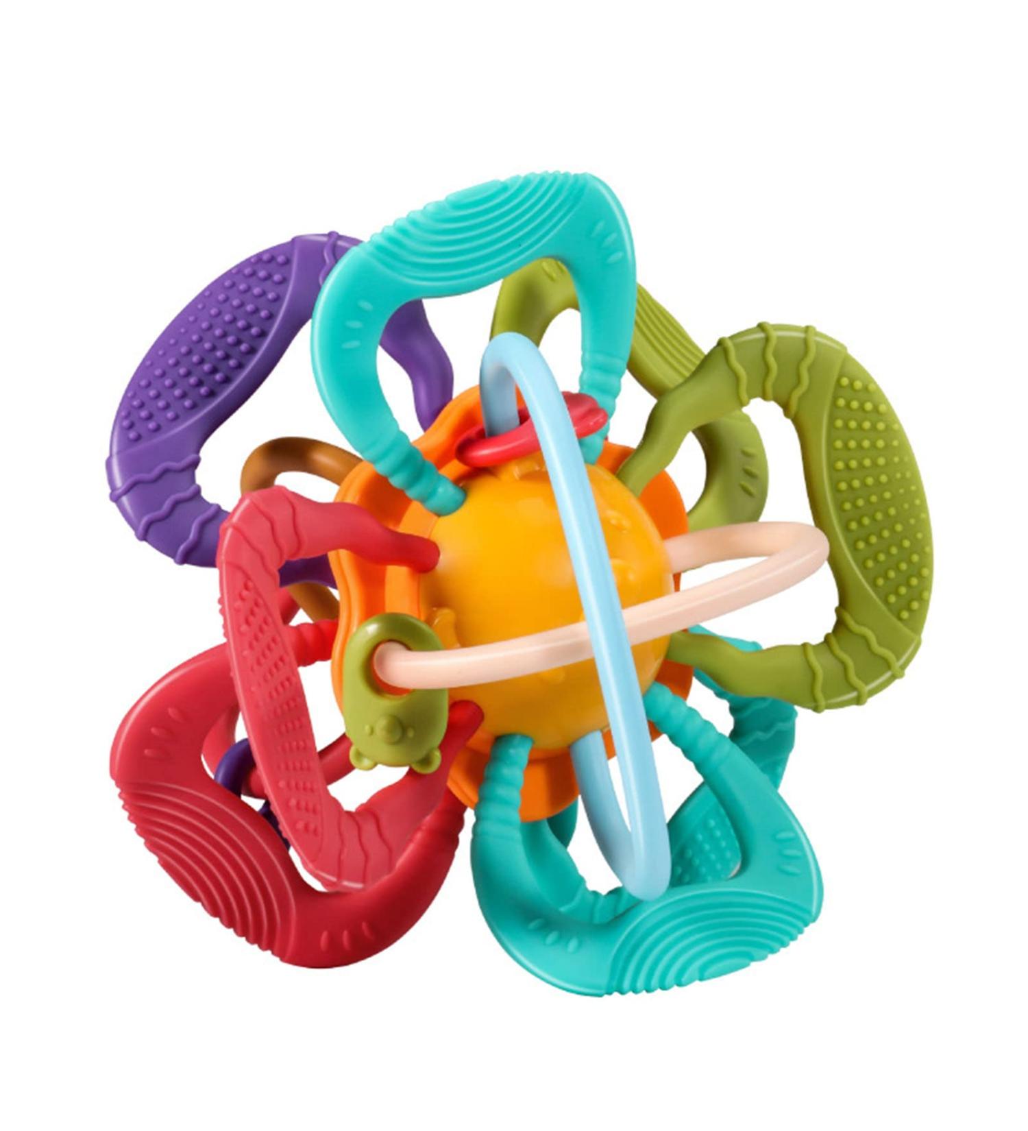 Baby Teether Toy - Soft Rattle & Sensory Ball for Teething Pain Relief | Food Grade Safe, Colorful Design | Infant Grip & Gum Massage - Buy Online on GoSupps.com