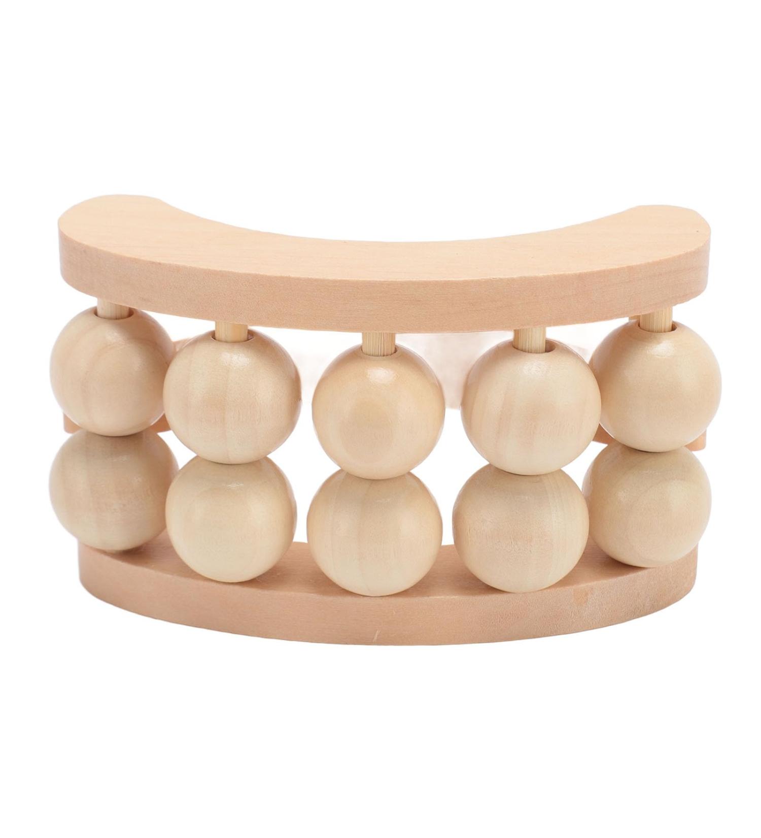 Wooden Massage Roller with 10 Beads - Deep Tissue Stress Relief Handheld Massager for Neck & Foot - Buy Online on GoSupps.com