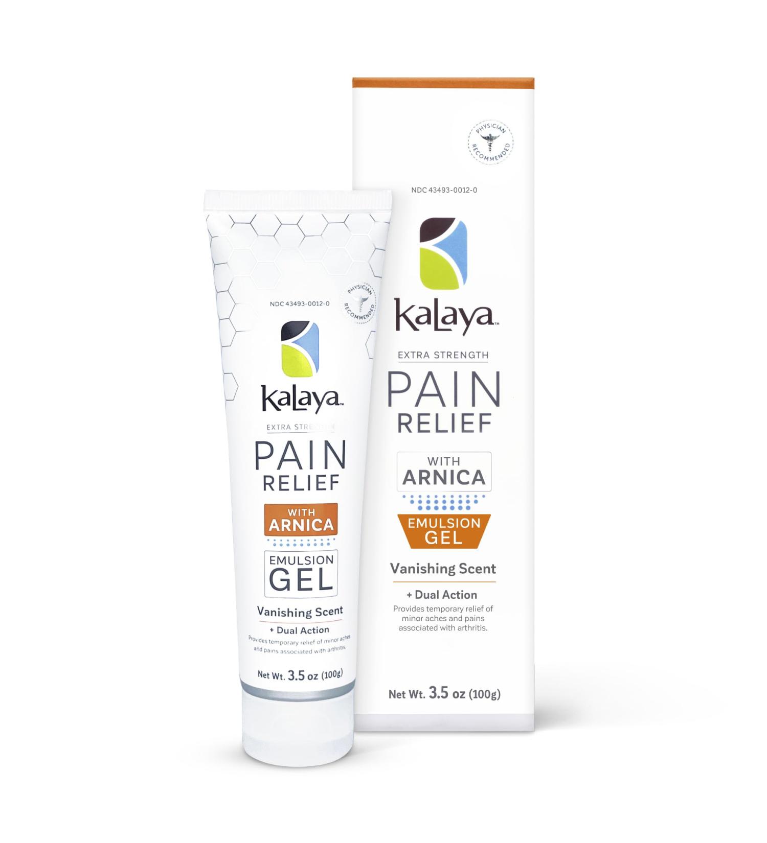 Kalaya Extra Strength Pain Relief Gel with Arnica -Fast Acting Long Lasting Vanishing Scent medically formulated for Arthritis Joints Muscle Back Neck Shoulder Hand and Knee Pain Extra Strength with Arnica 3.5 Ounc  - Buy Online on GoSupps.com