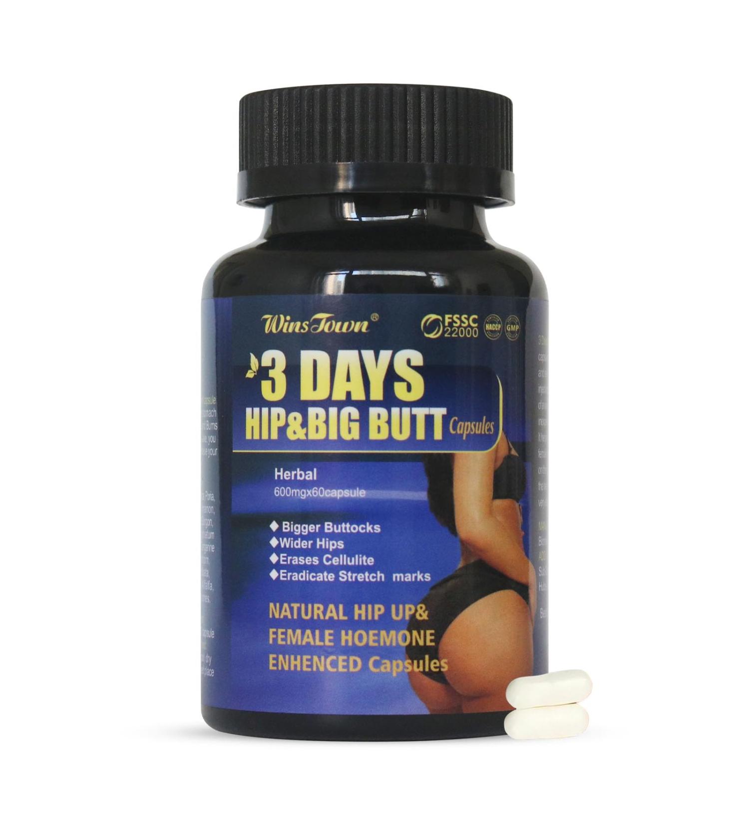 Wins Town 3 Days Hip & Big Butt Capsules, Natural Hip Up & Female Hoemone Enhenced Herbal Supplements, 60 Count - Buy Online on GoSupps.com
