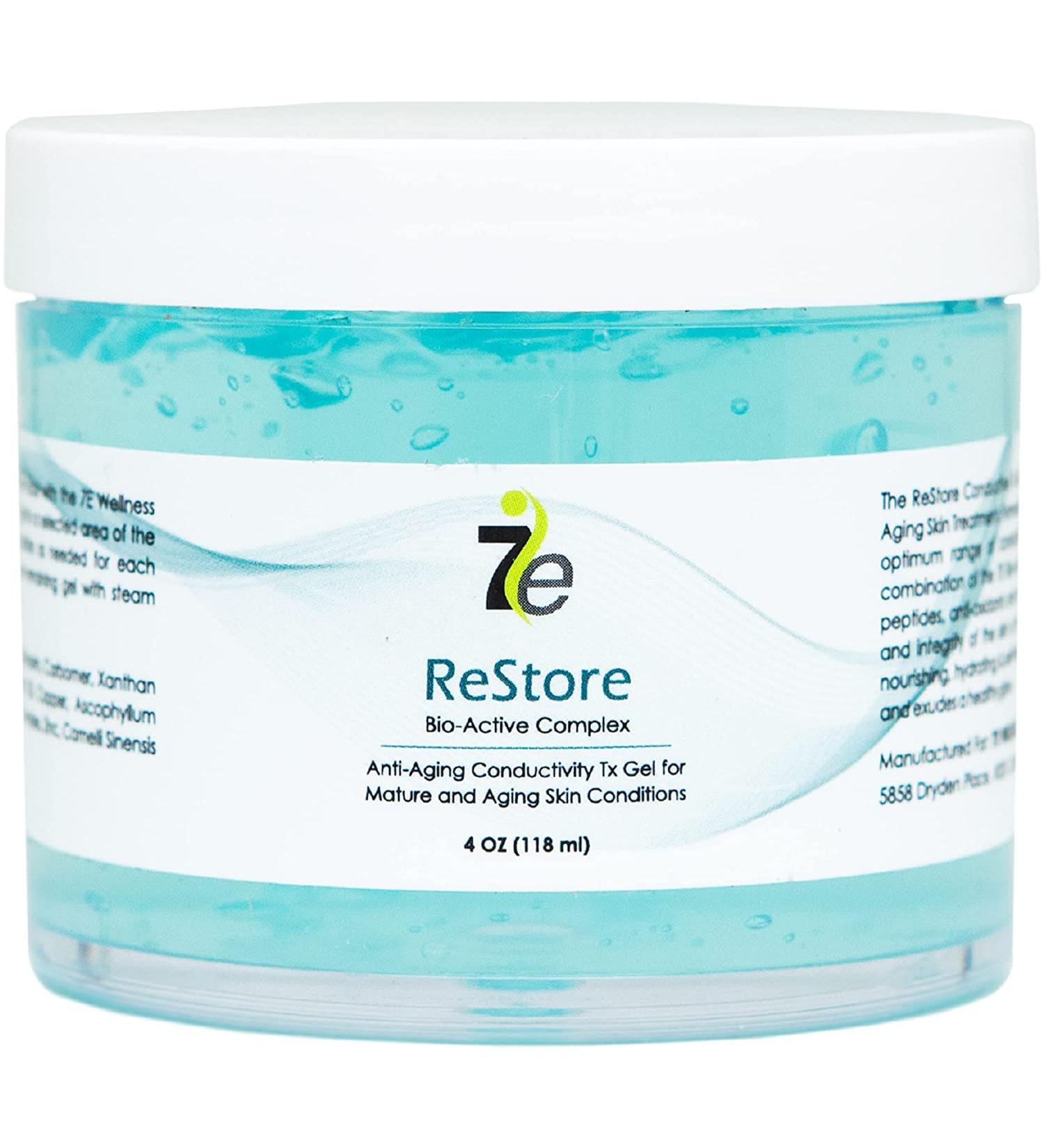 7E Wellness ReStore Conductive Gel - 4oz | Facial Skin Care with Green Tea Extract, Hyaluronic Acid & Collagen Peptides - Buy Online on GoSupps.com