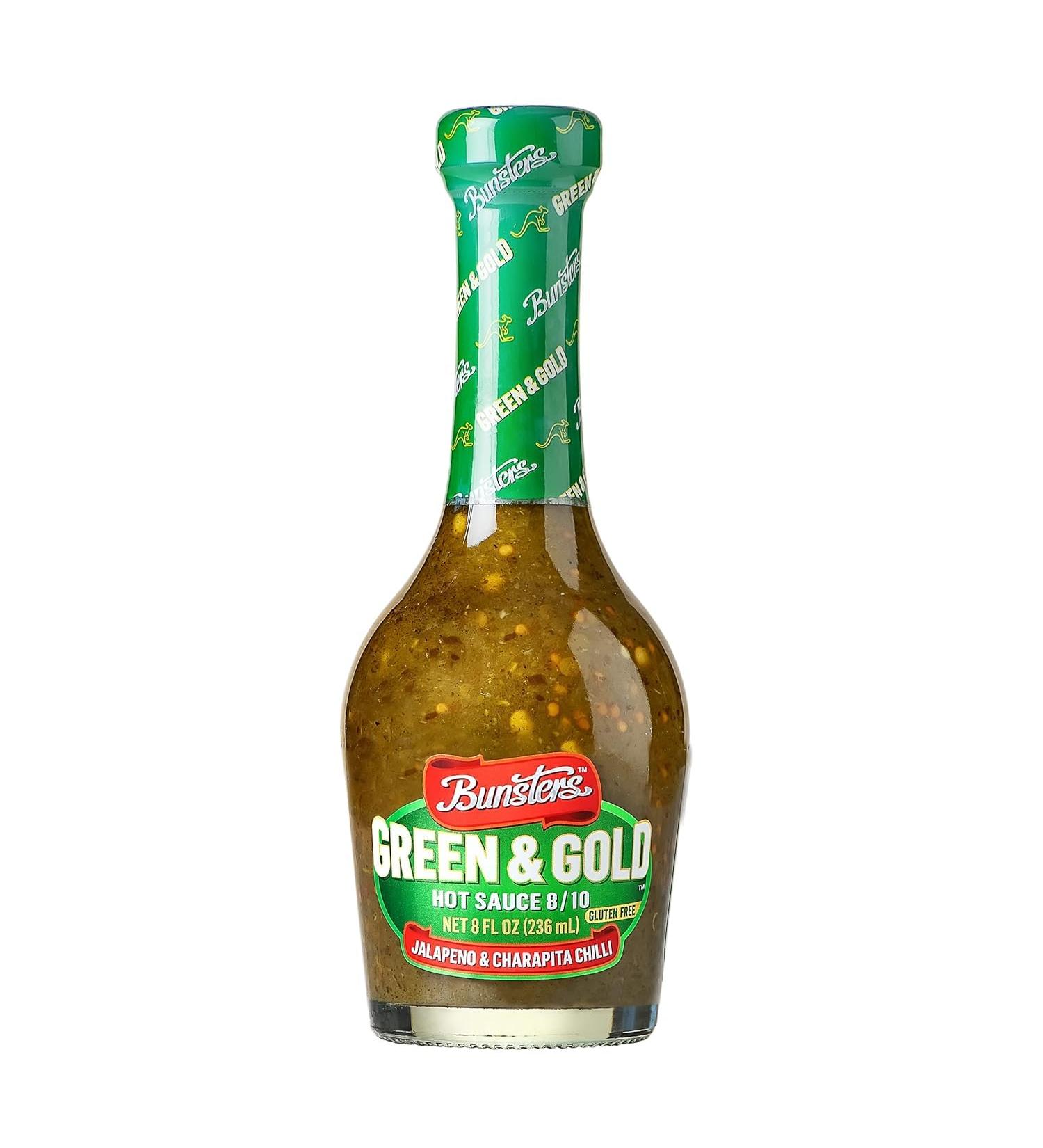 Bunsters Green & Gold Hot Sauce 8/10 Jalapeno & Charapita Chilli 236ml