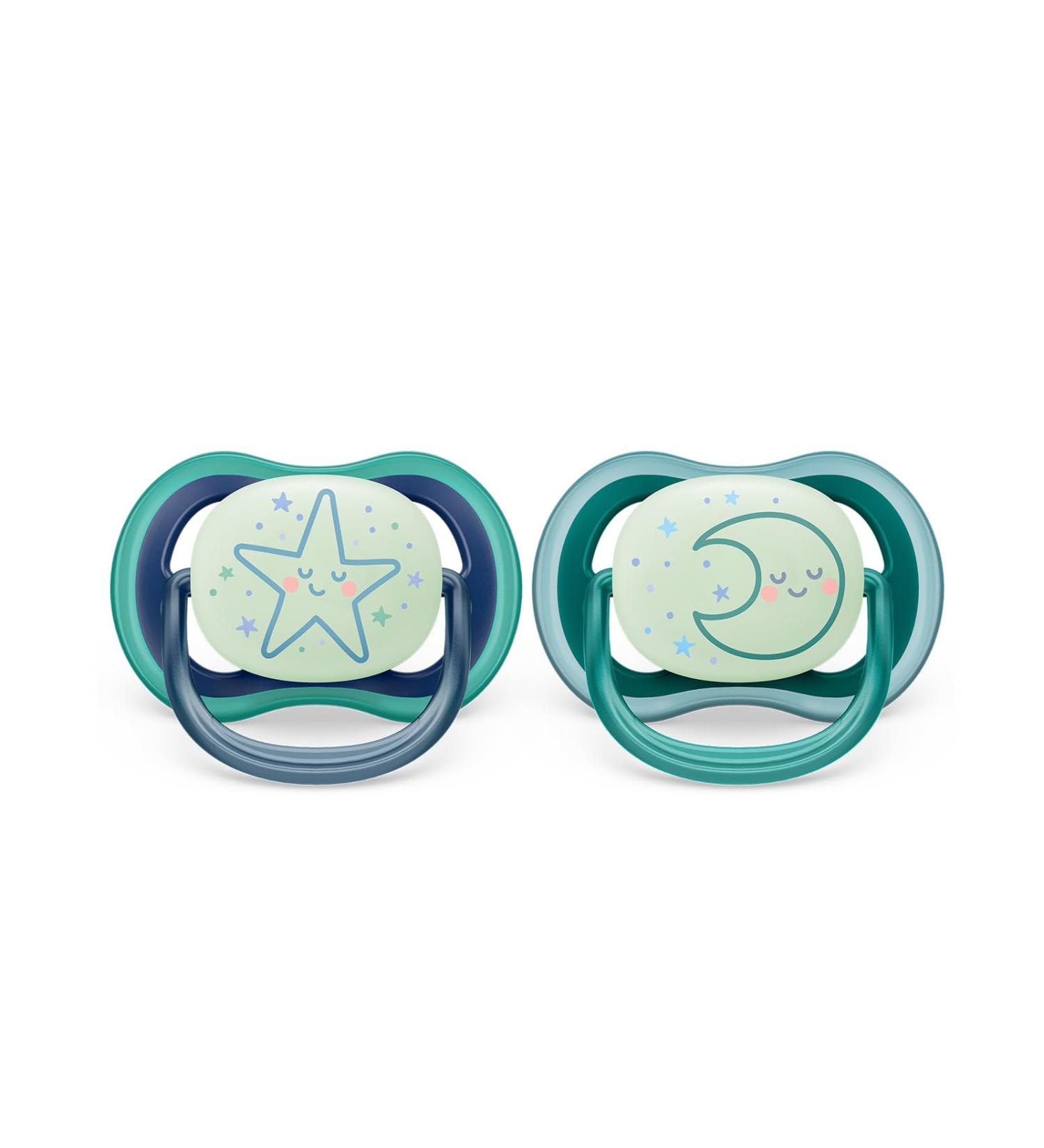 Philips Avent Ultra Air Dummies - 2 x Lightweight Breathable Glow in the Dark Dummies for Children 6-18 Months Without Bisphenol A Includes Steriliser Case (Model SCF376/13)