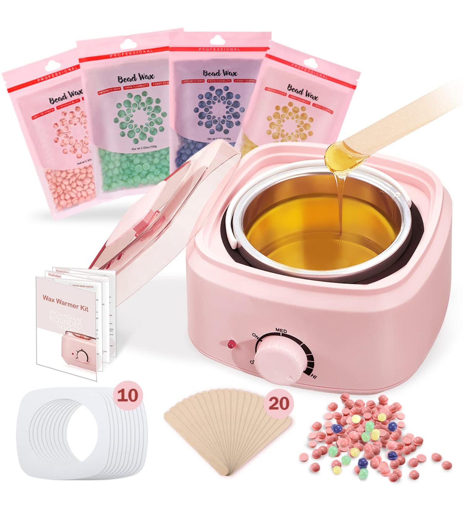 Waxing Kit with Hard Wax Beans - Adjustable Temperature for All Hair Types | Painless Hair Removal at Home for Eyebrow, Facial, Body, Bikini & Brazilian - Buy Online on GoSupps.com