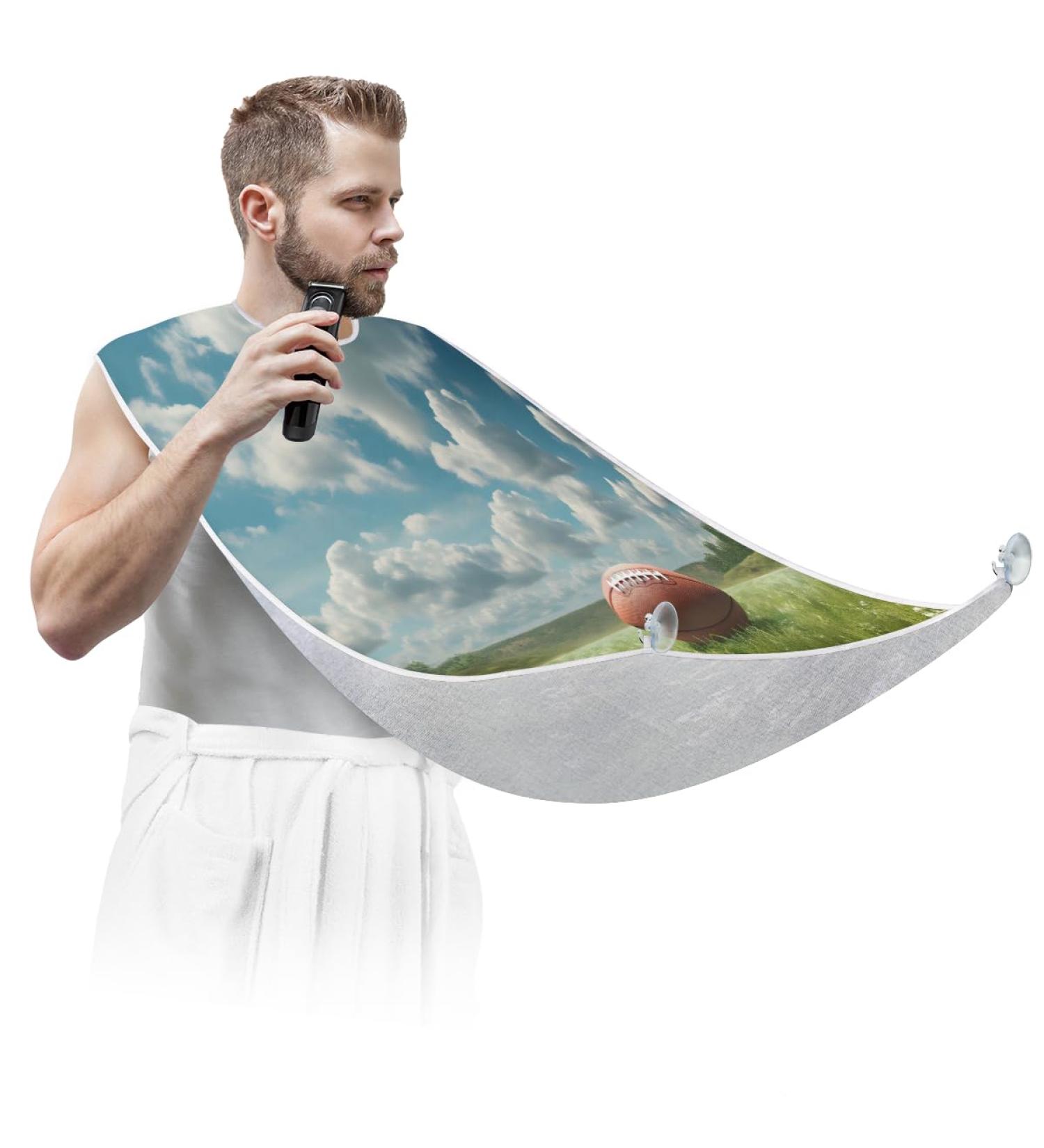 Shop Turf Blue Sky & White Clouds Beard Bib Apron - Perfect Beard Hair Catcher for Men | Ideal Father's Day & Christmas Gift for Dad & Husband - Buy Online on GoSupps.com