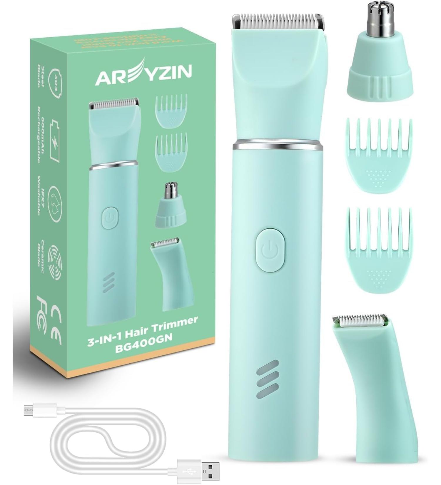 AREYZIN Waterproof Bikini Trimmer for Women - Electric Razor with Snap-in Ceramic Blades IPX7 Washable Wet & Dry Use - Green - Buy Online on GoSupps.com