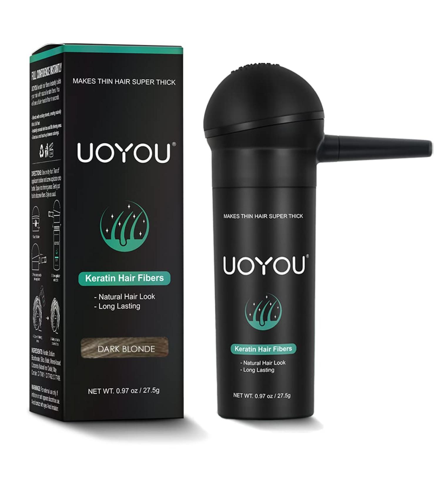 UOYOU Dark Blonde Hair Fibres 27.5g Bottle | Natural Keratin Fibers Concealer for Hair Loss | Hair Building Powder for Men and Women - Buy Online on GoSupps.com