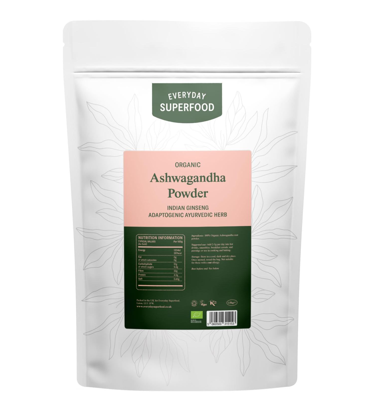 Organic Ashwagandha Powder 1.8kg - Premium Everyday Superfood Root - Buy Online on GoSupps.com