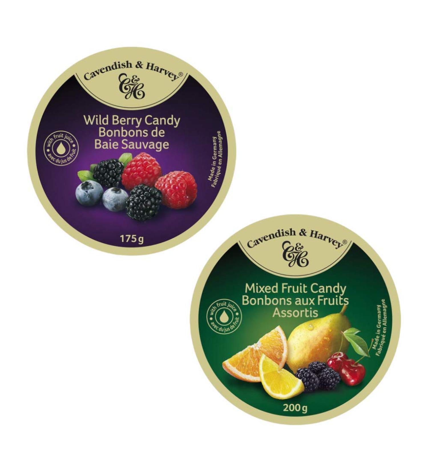Cavendish & Harvey 2 Pack Variety Candy: Wild Berry - 175g (1 Pack) and Mixed Fruit Candy - 200g (1 Pack)