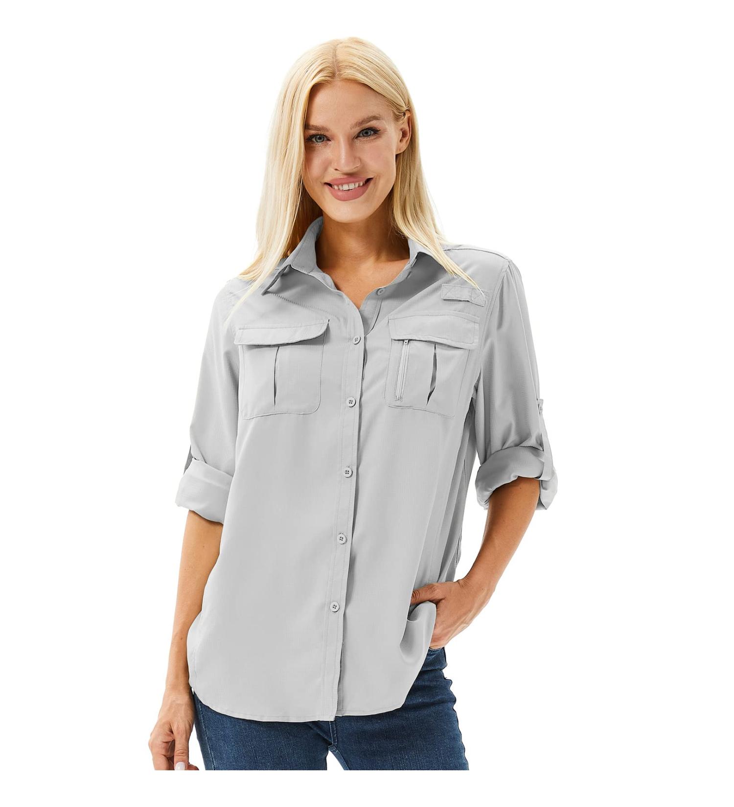 Anteef Women's UPF 50+ Long Sleeve UV Sun Protection Safari Shirt - Light Gray Small - Buy Online on GoSupps.com