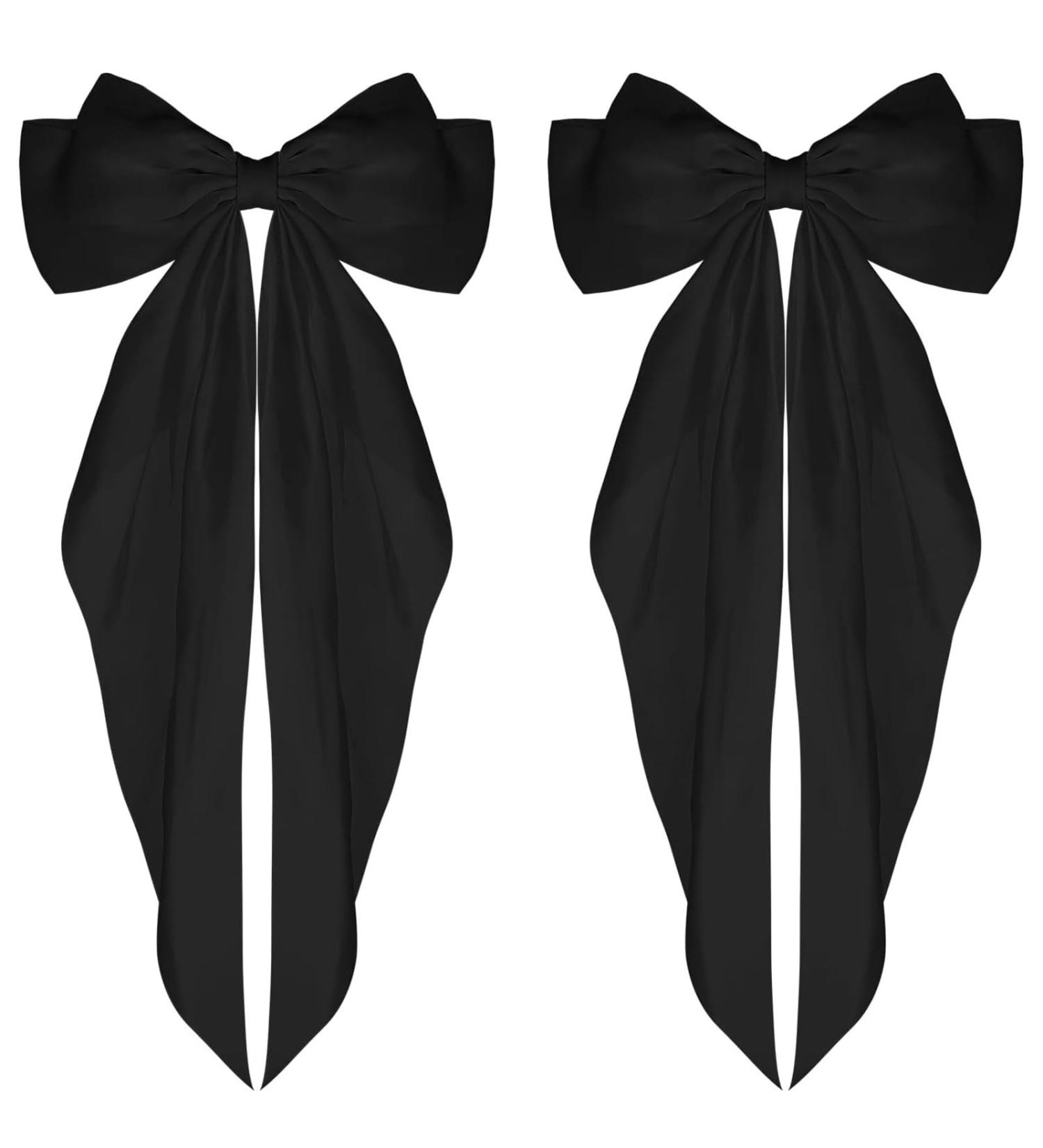 RSYHVG 2 Pieces Soft Silky Satin Hair Clip Long Tail French Ribbon Hair Pins Metal Bowknot Clips 90's Accessories for Party Valentine's Day Women Girl (Black+Black) - Buy Online on GoSupps.com