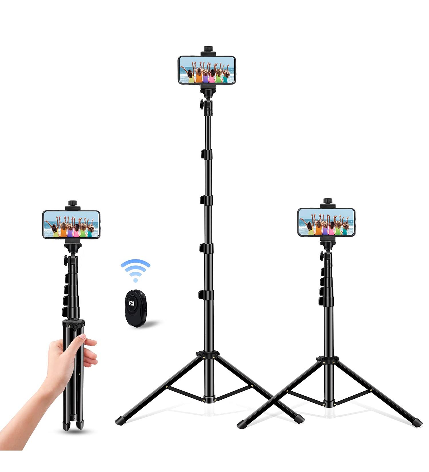 Selfie Stick Tripod 64 Inch | Extendable Stand with Wireless Remote | Compatible with iPhone 13, Android, Cameras - Buy Online on GoSupps.com