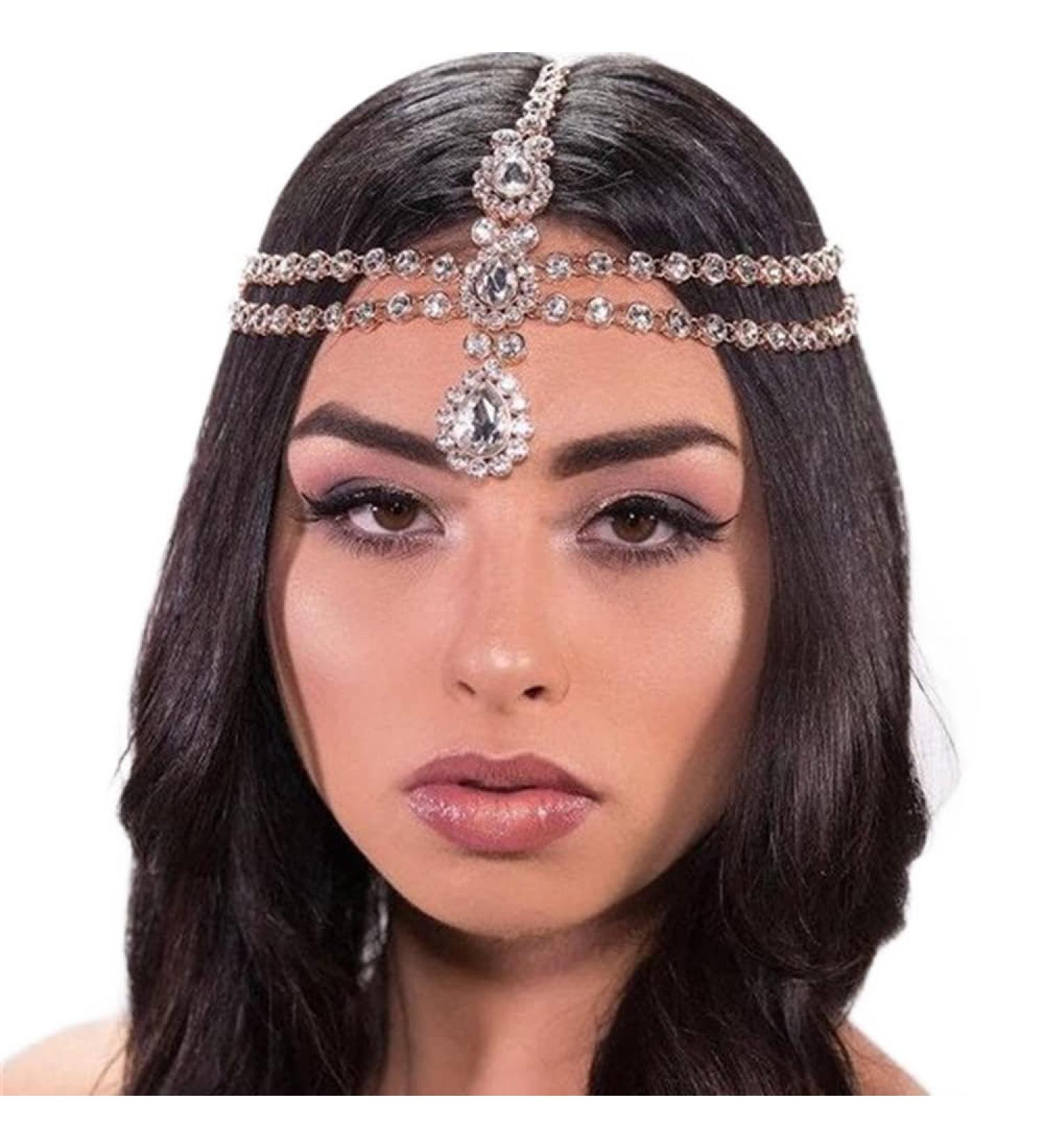 Black Teardrop Rhinestone Headchain | Crystal Beads Dangle Forehead Chain for Wedding & Brides | Black & Silver Fashion Accessory for Women & Girls - Buy Online on GoSupps.com
