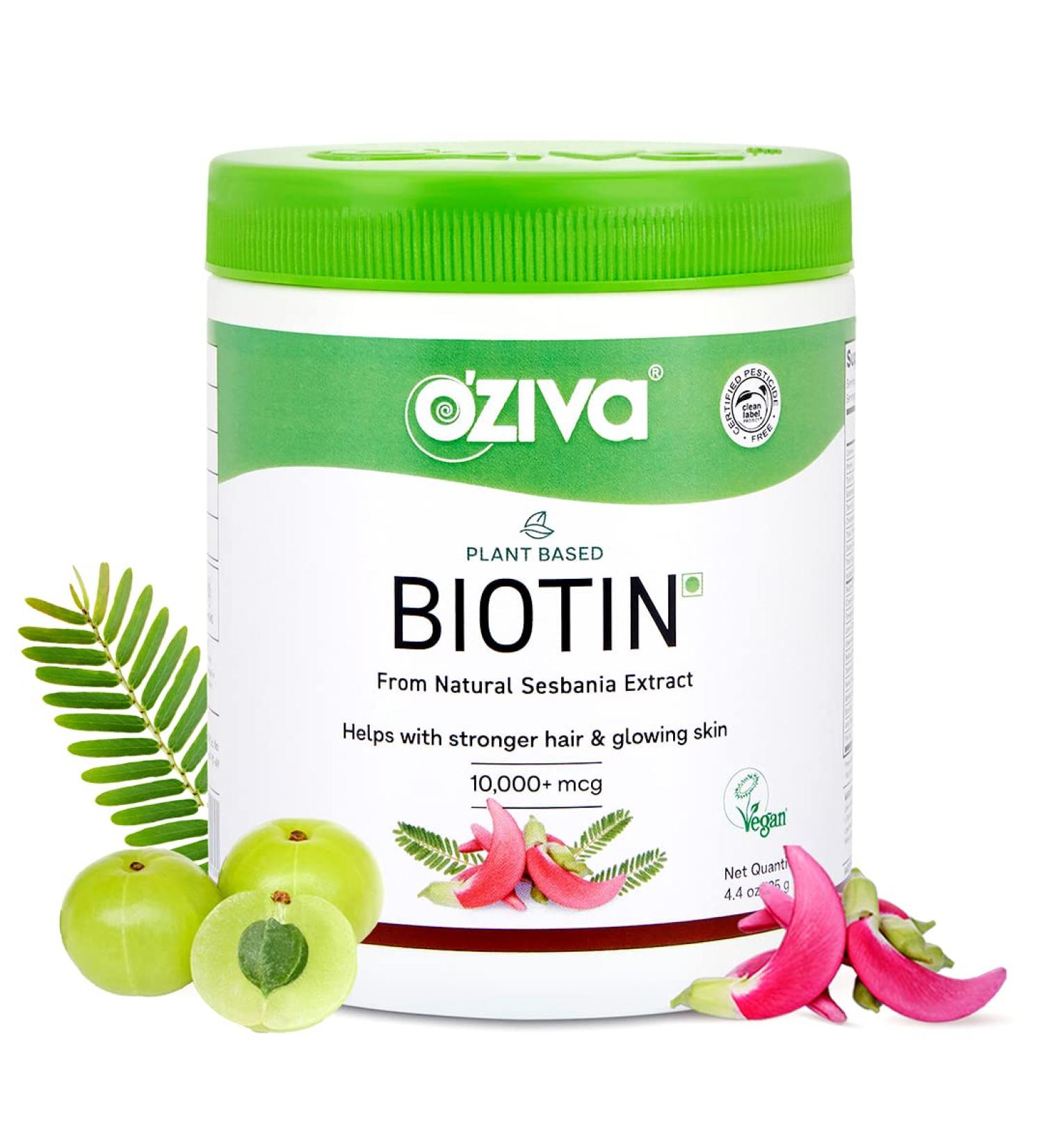 OZIVA Plant Based Biotin Powder for Hair Growth | Silica & Sesbania Agati | Clean & Vegan | 125g - Buy Online on GoSupps.com