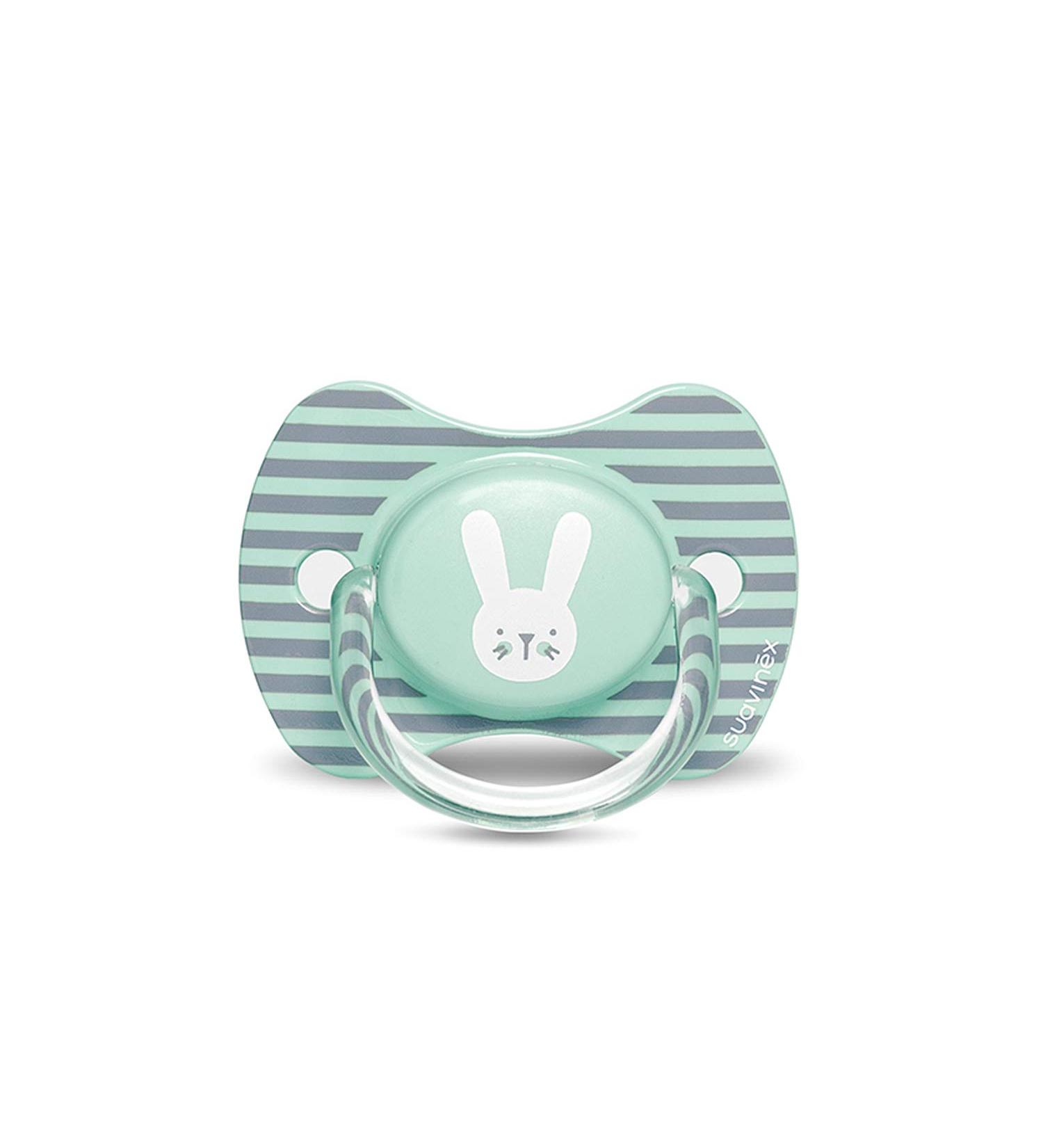 Suavinex 306604 Premium Baby Schnuller 6-18 Months | Silicone Physiological Nipple | 0% BPA | Unisex Rabbit Green Stripes Buy Online Now! - Buy Online on GoSupps.com