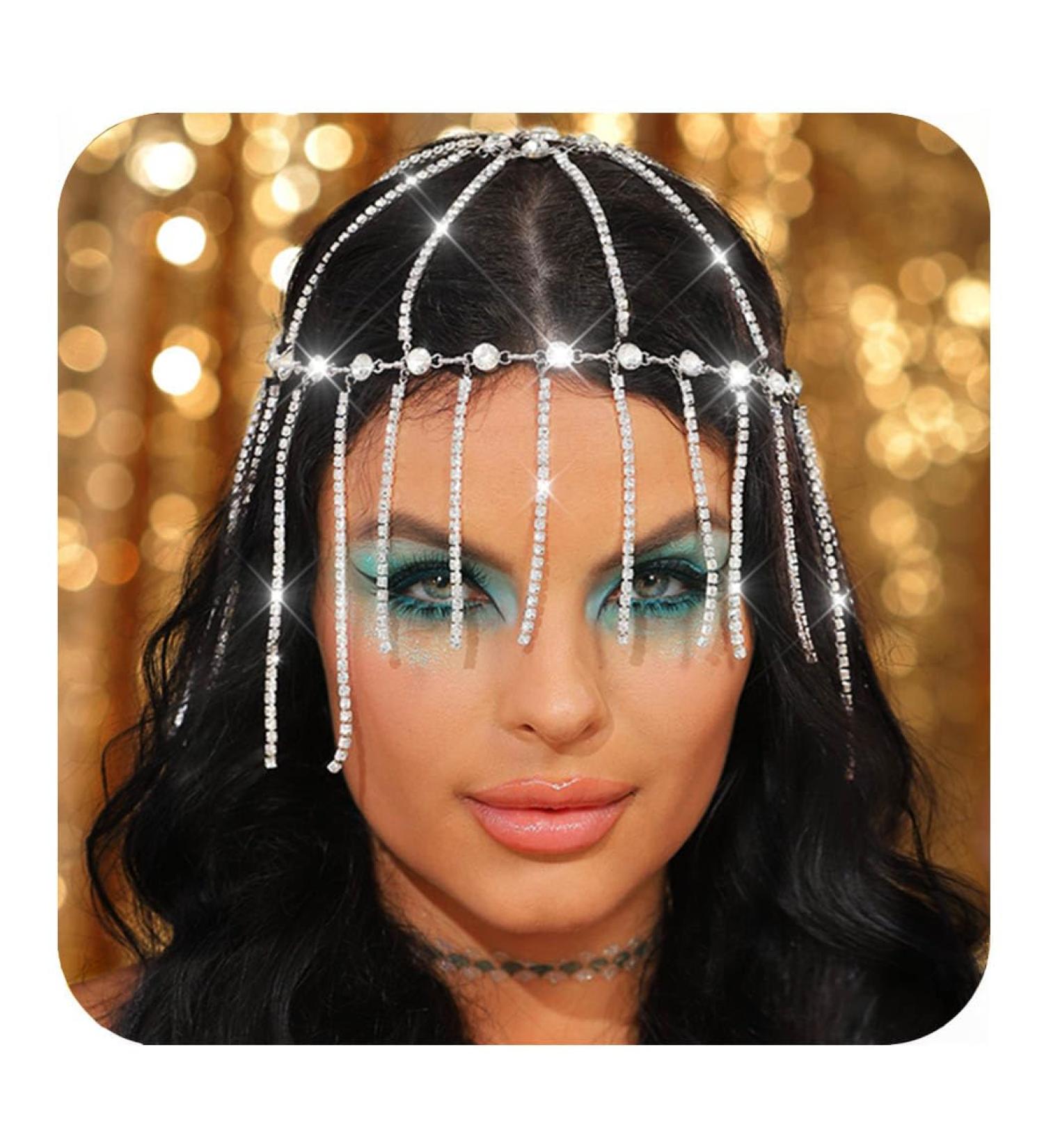Kilshye Rhinestone Head Chain Silver Sparkly Crystal Headpiece Prom Costume Headband for Women - Buy Online on GoSupps.com