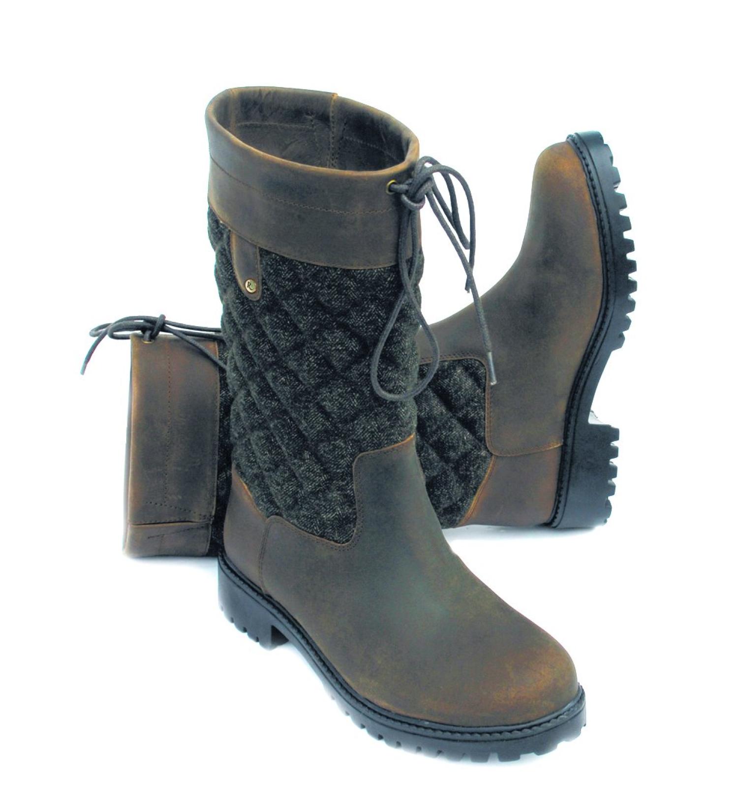 Rhinegold Elite Georgia Tweed Leather Country Boots - Size 37 EU - Stylish Brown Footwear for Equestrian and Outdoor Use - Buy Online on GoSupps.com
