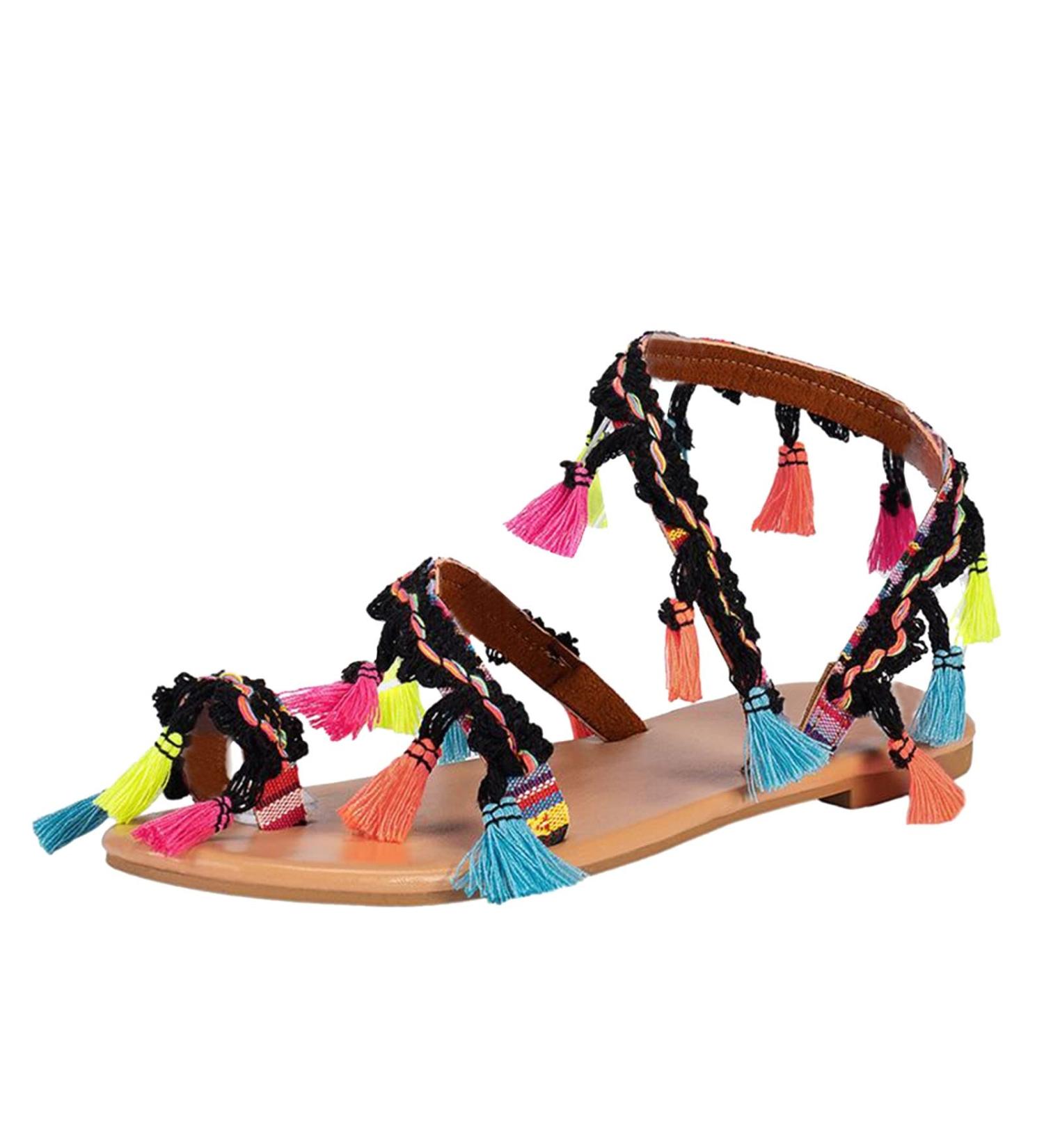 XTZYGLFD Women s Summer Sandals - Vintage Gladiator Toe Ring Sandalettes - Comfortable Brown Space Flowers Sandals - Perfect for Leisure & Travel - Size 8 UK - Buy Online on GoSupps.com