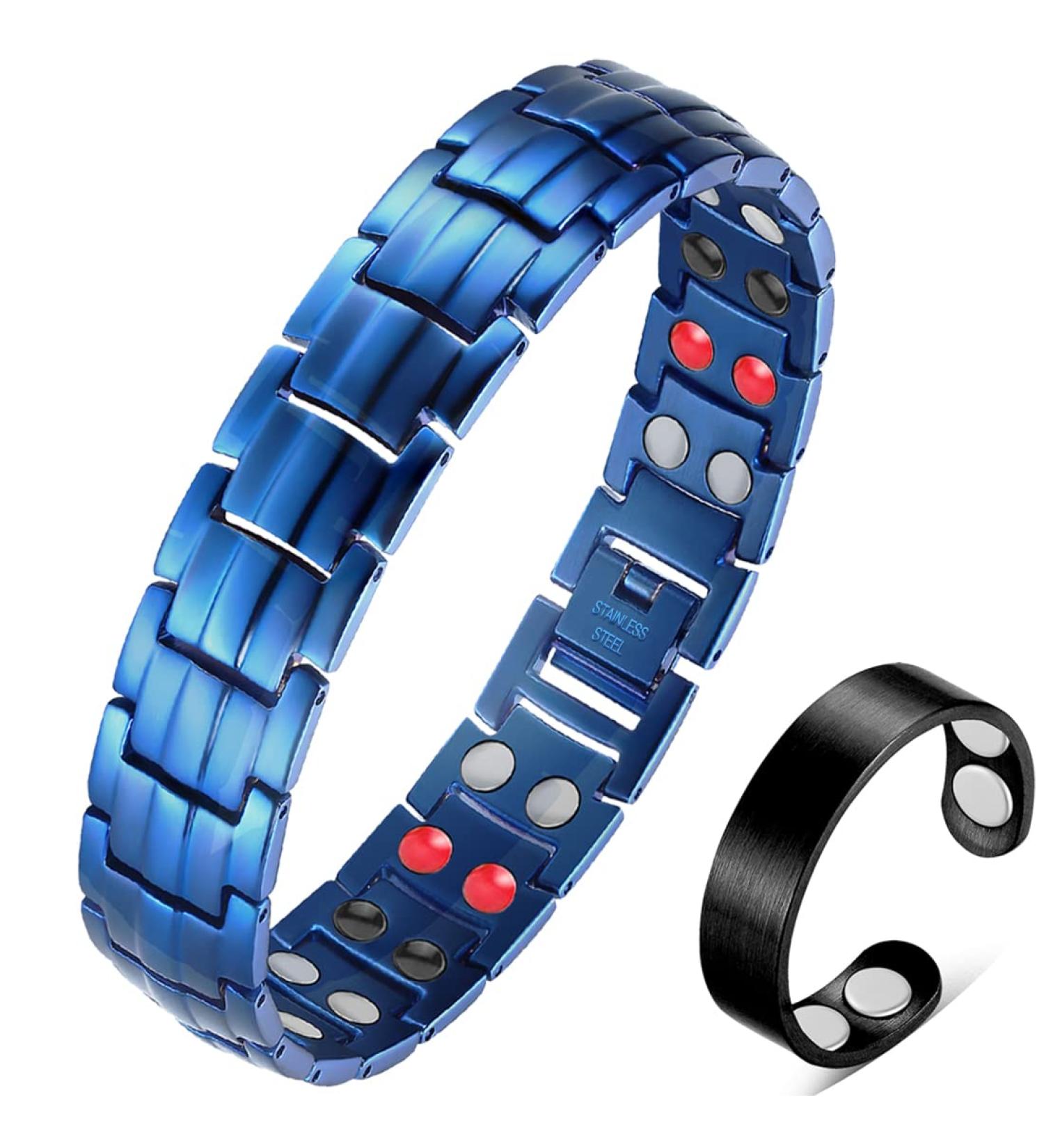 Vicmag Men Magnetic Bracelet Titanium Steel, Double Row 3500 Gauss Wristband with Adjustment Tool and Gift Box (Pure Blue 4 Elements) - Buy Online on GoSupps.com