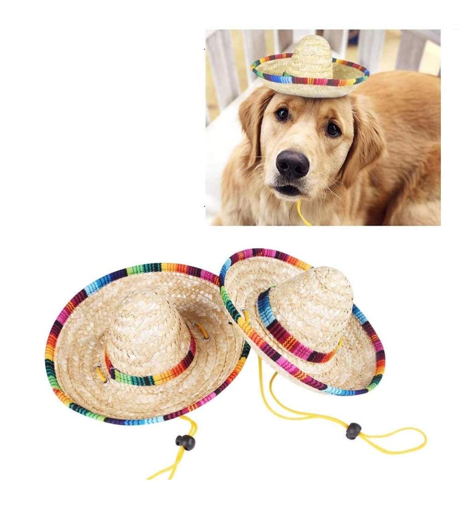 CheeseandU 2Pack Handcrafted Pet Straw Hat with Adjustable Chin Strap  Lovely Sun Hat Funny Mexican Party Costume Party Photo Prop Dog Sombrero Hat for Dog/Puppy/Cat/Kitty Small - Buy Online on GoSupps.com